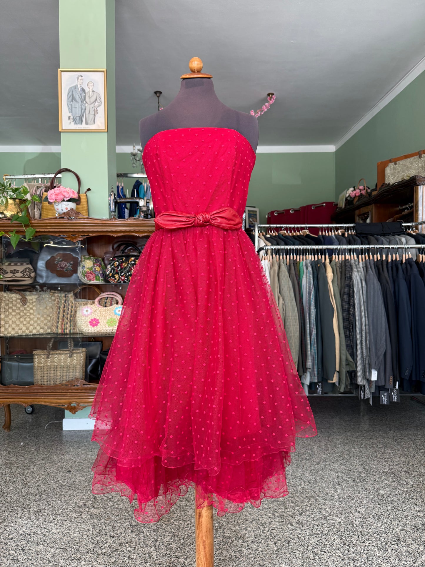 Abito anni ‘80 bustier in tulle rosso - TG. 38/40
