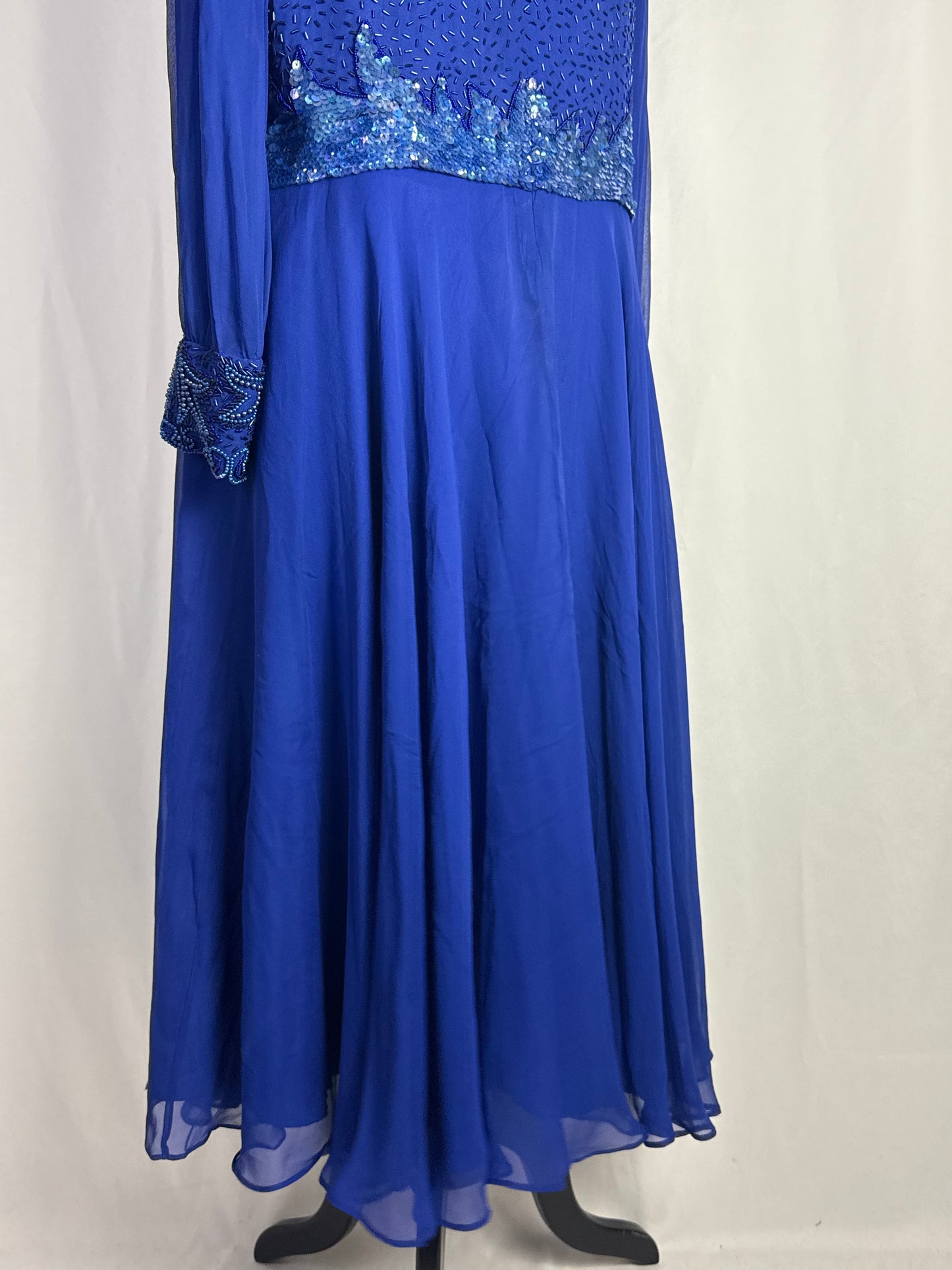 Abito anni ‘80 in seta blu Royal con ricami - TG. 44