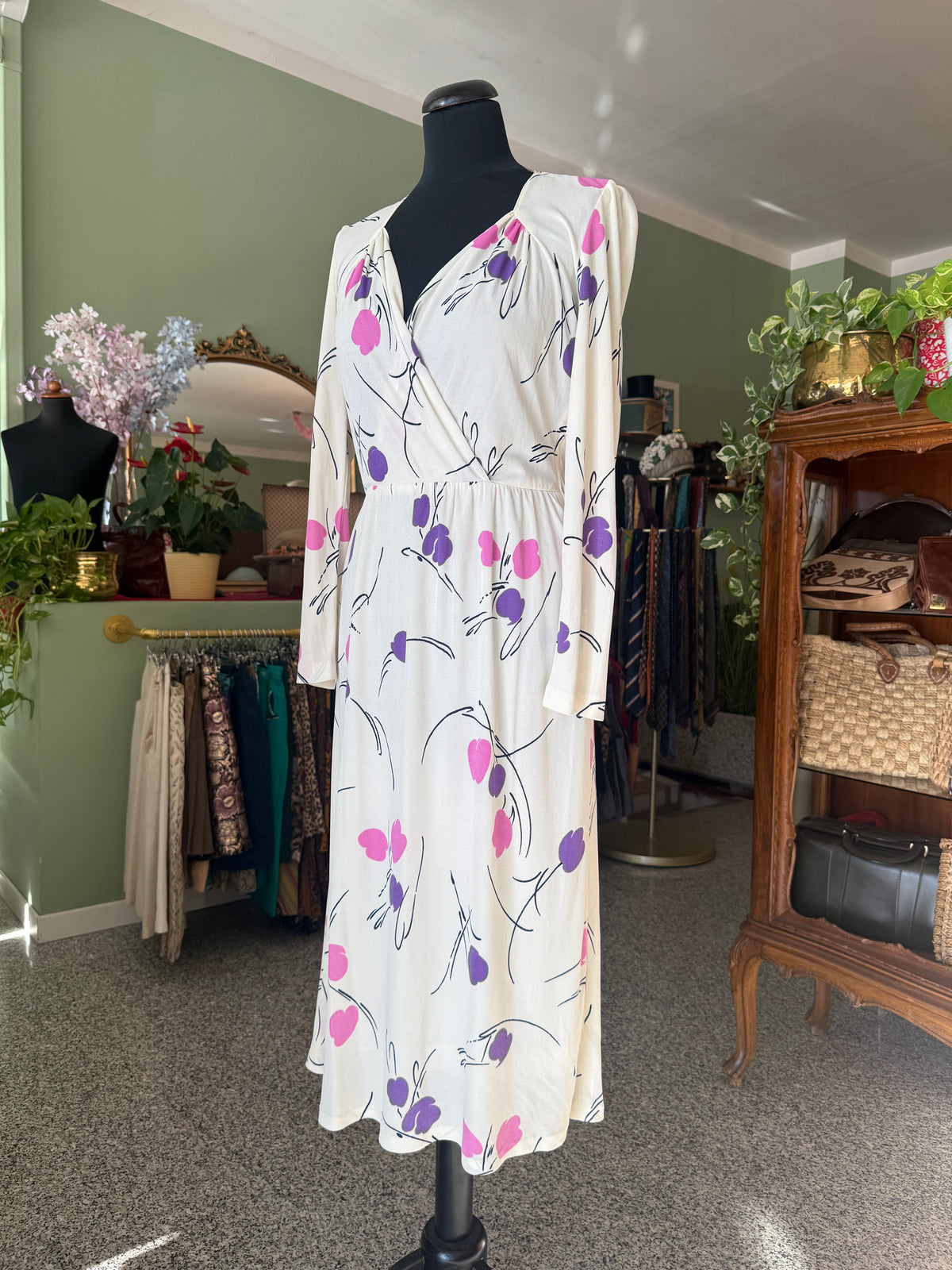 Abito anni ‘70 bianco con fiori - TG. 42