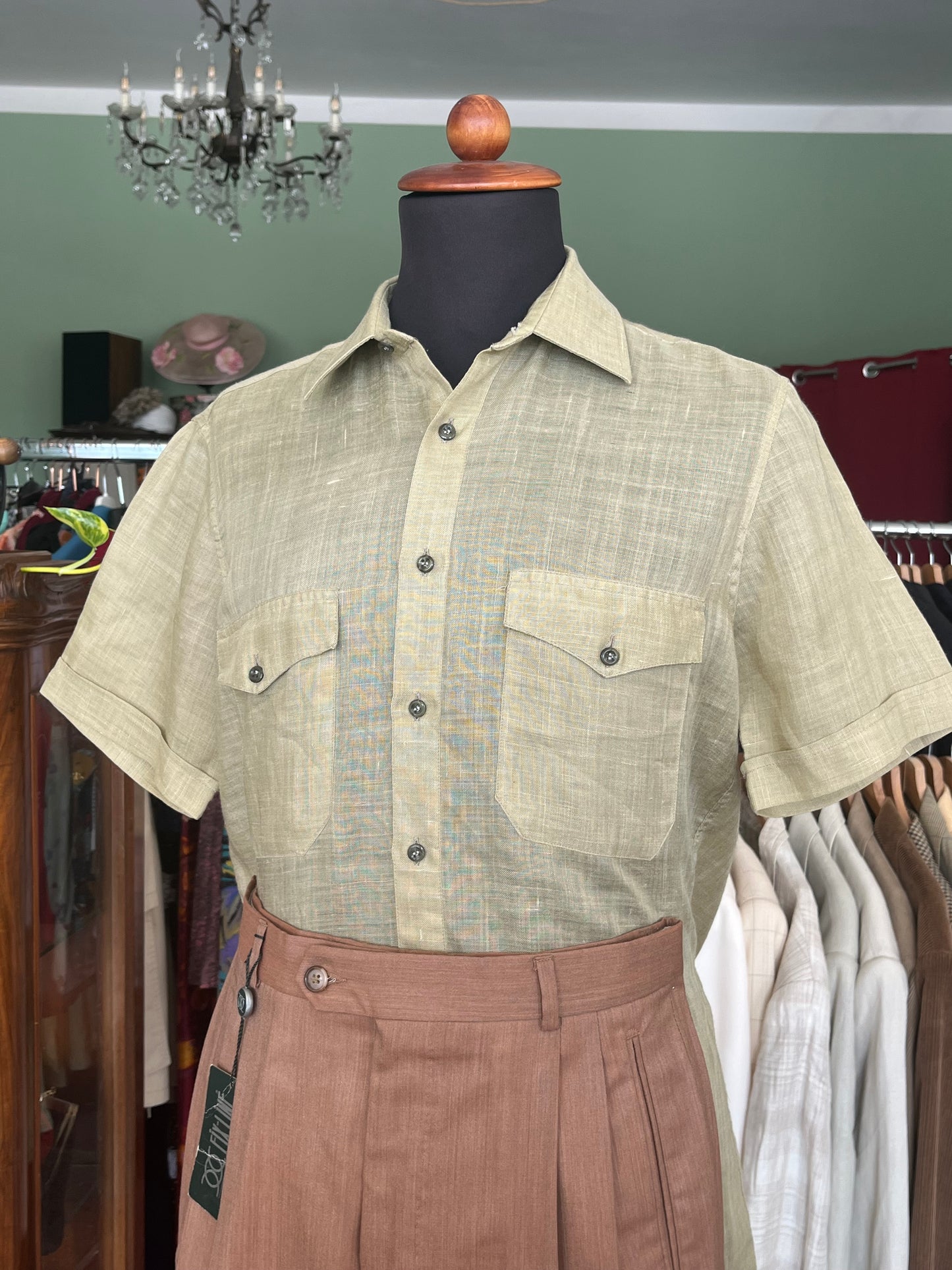 Camicia a maniche corte lino XS-S