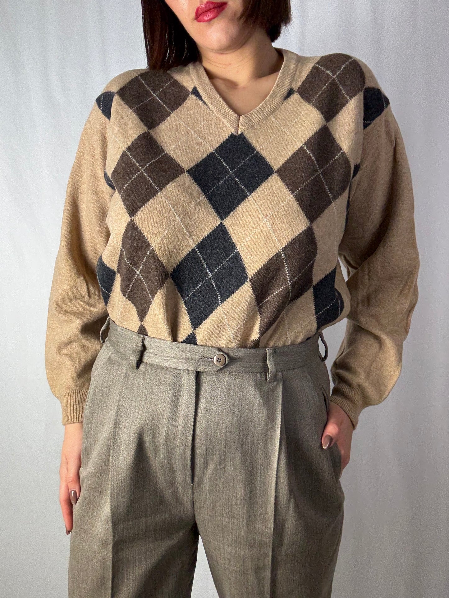 Maglione fantasia Argyle beige - TG. 40-44
