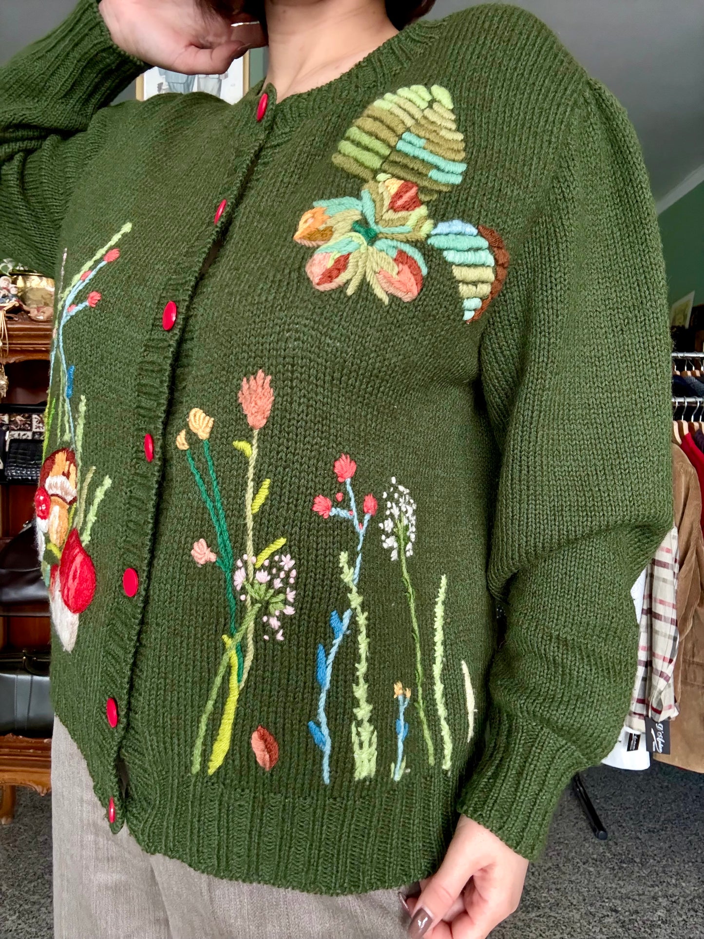 Cardigan tirolese verde con ricami 🍄 - TG. 44/46