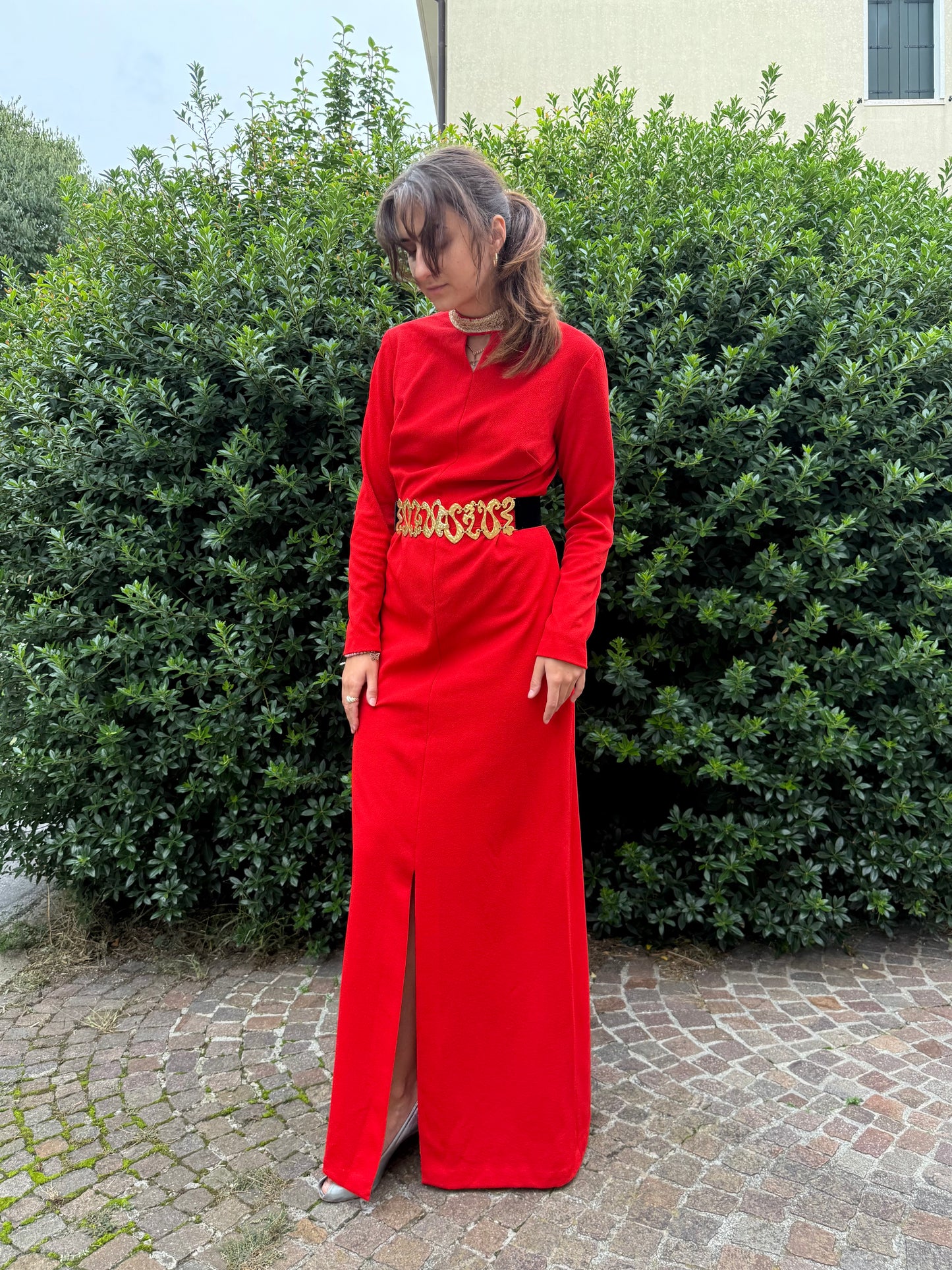 Maxi dress anni ‘70 rosso e oro - TG. 42/44