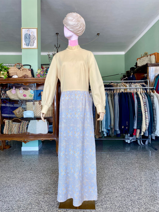 Maxi dress anni ‘70 con corpino crema e gonna in broccato - TG. 46
