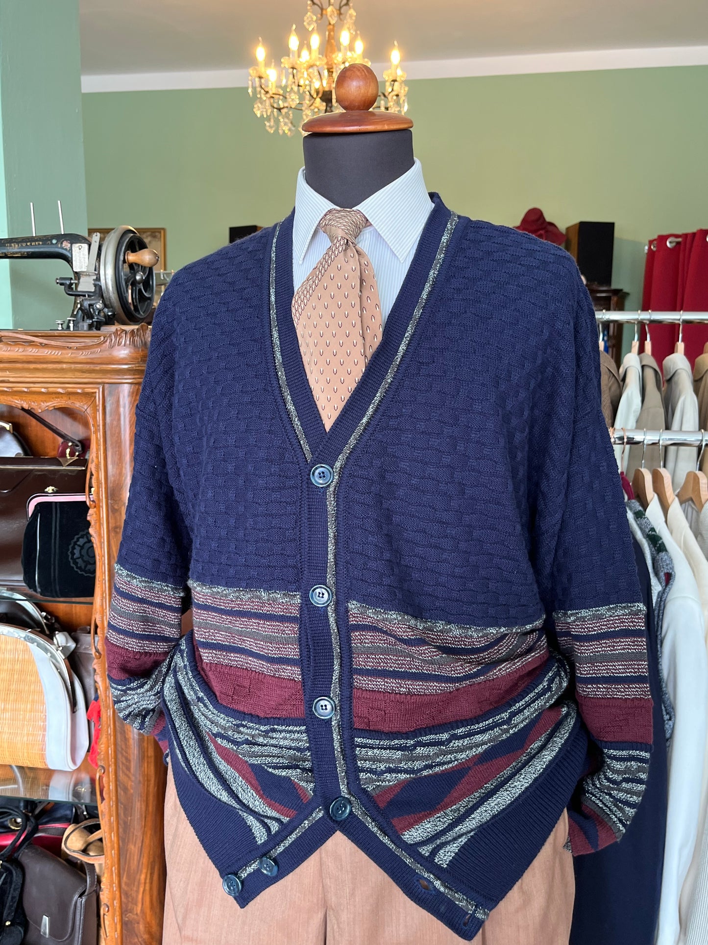 Cardigan anni ‘80 blu e borgogna