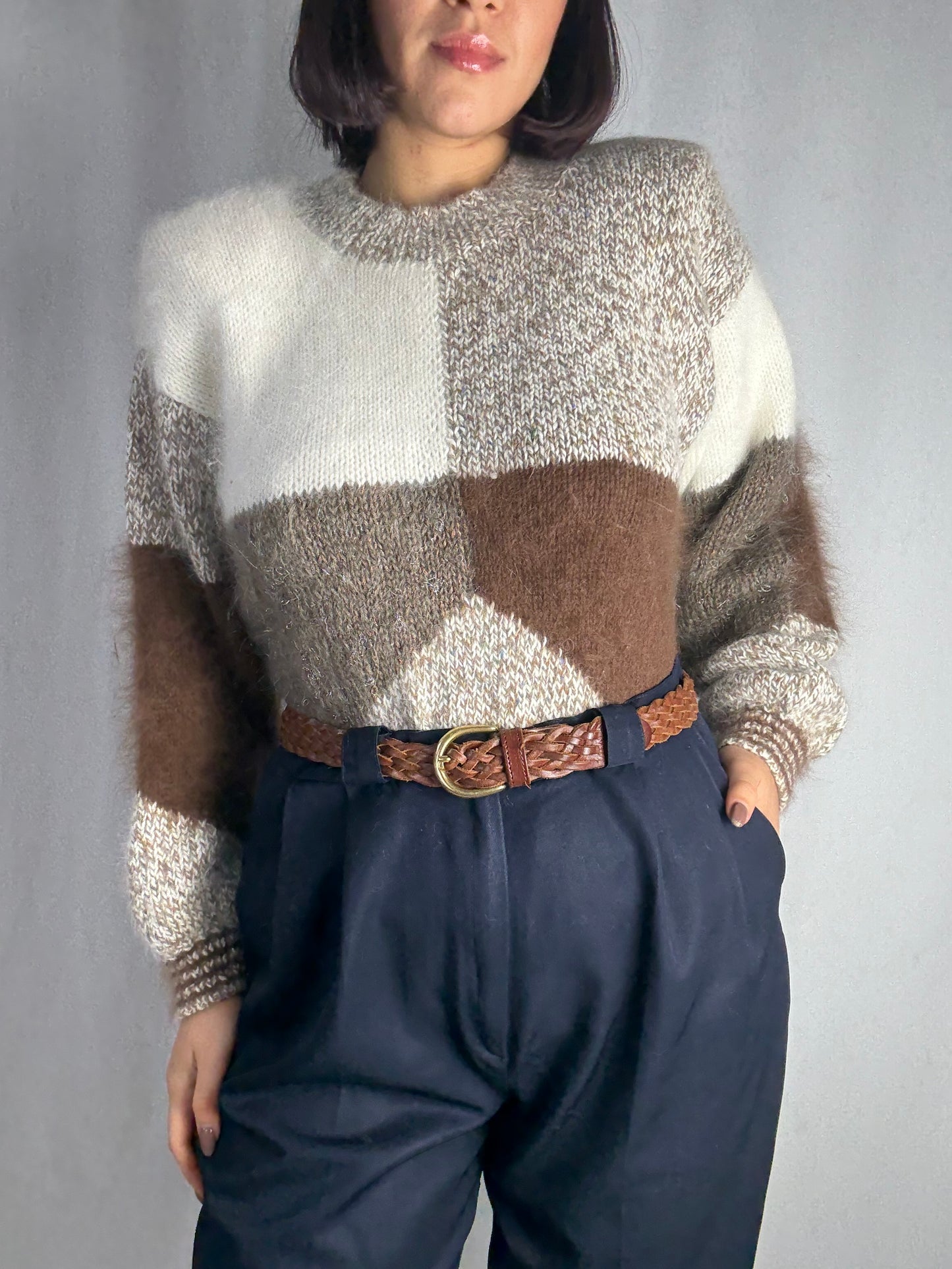 Maglione anni ‘80 patchwork in mohair - TG. 42 circa