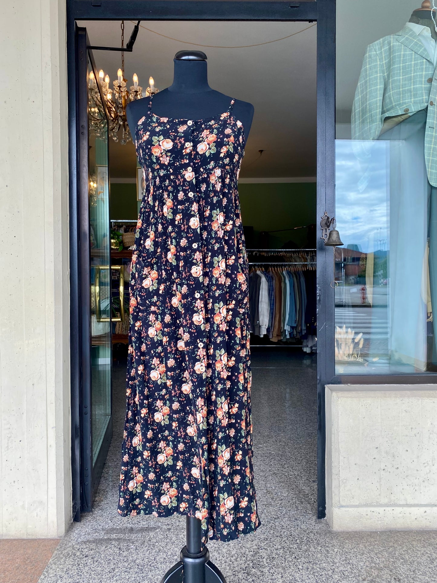 Abito estivo anni ’90 in viscosa – Spalline sottili e fantasia floreale vintage - TG. 38/40/42