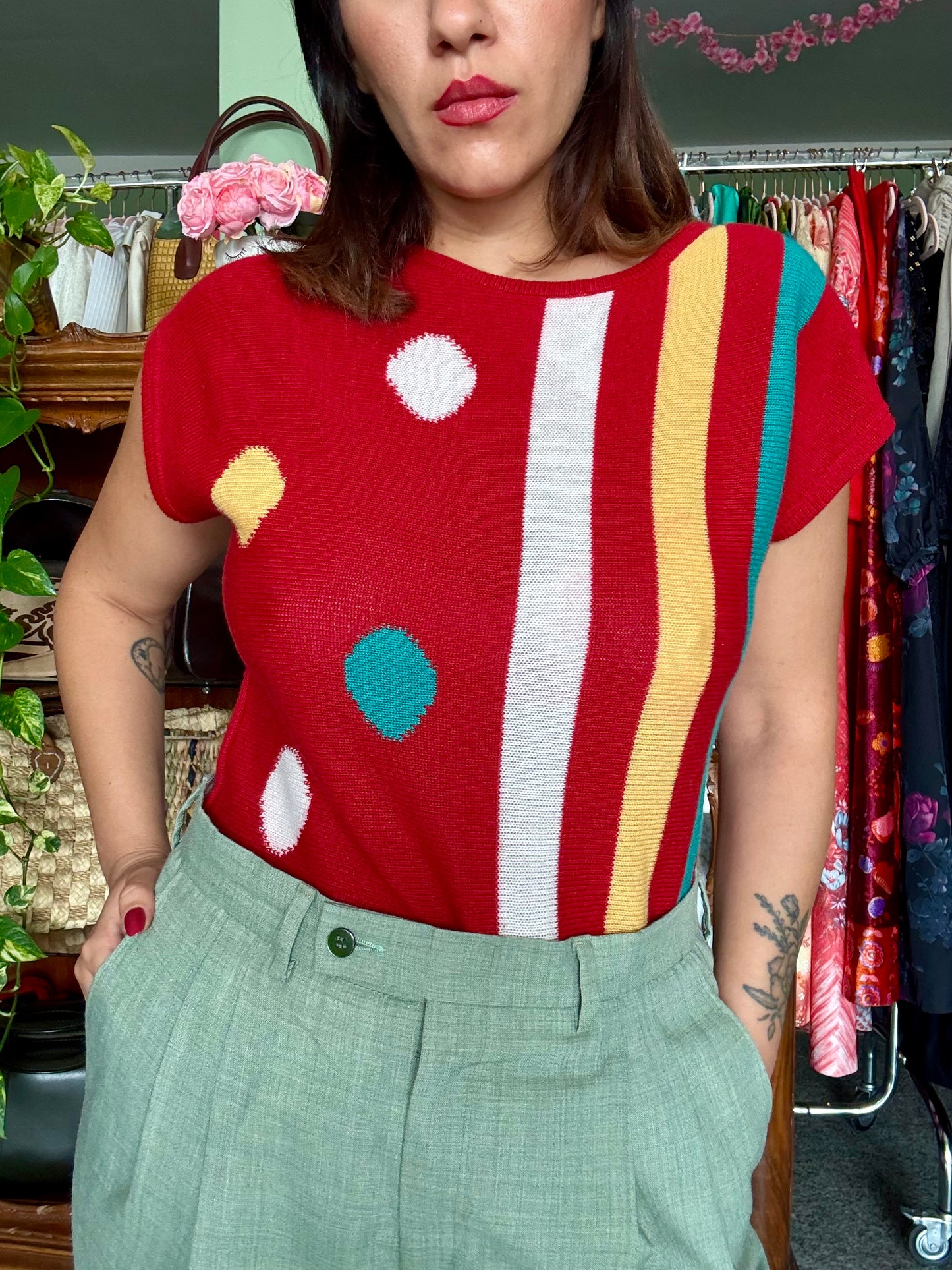 Maglia anni ‘80 righe e pois - TG. S/M
