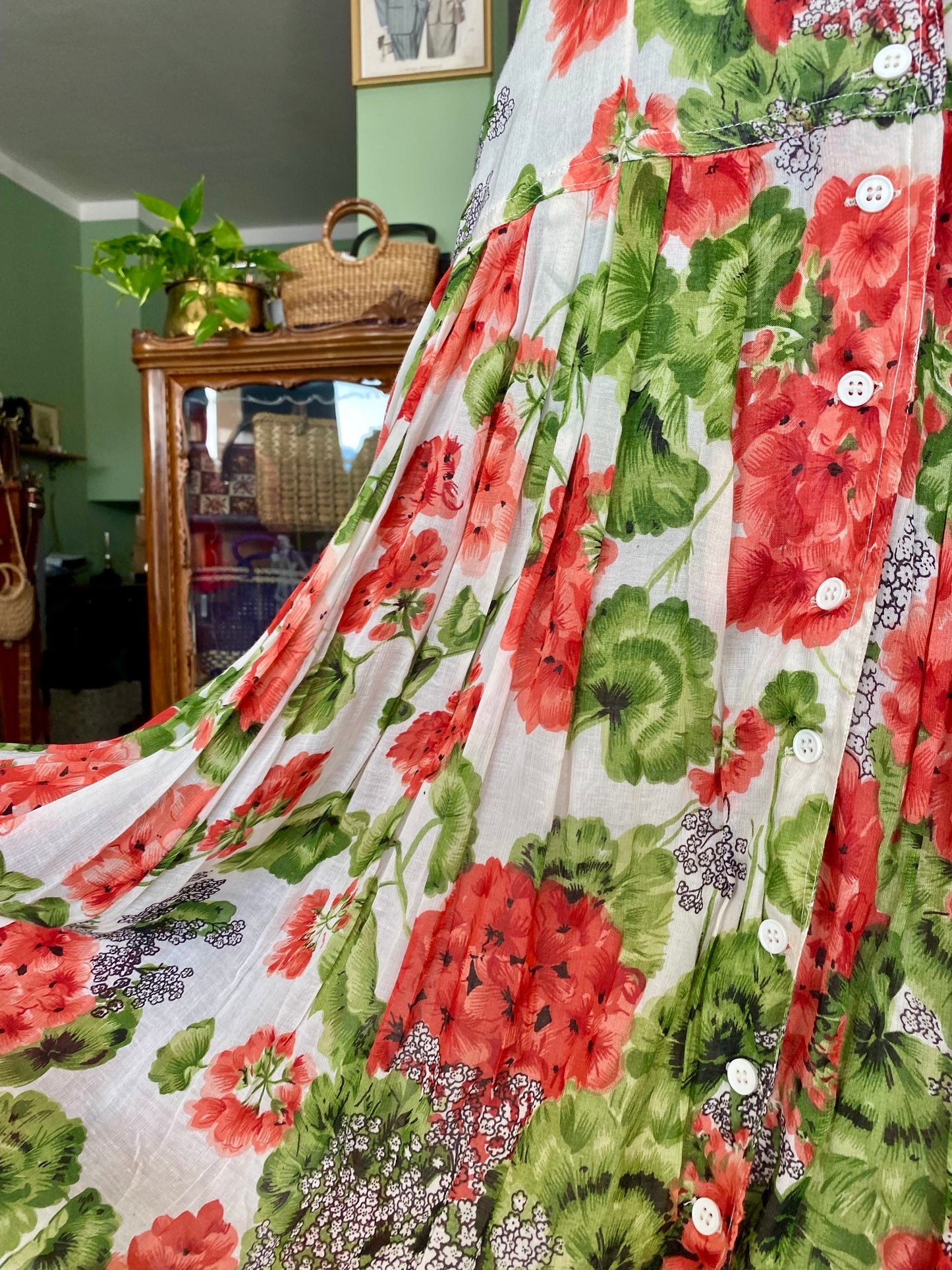 Abito in mussola di cotone con gerani - TG. 40/42