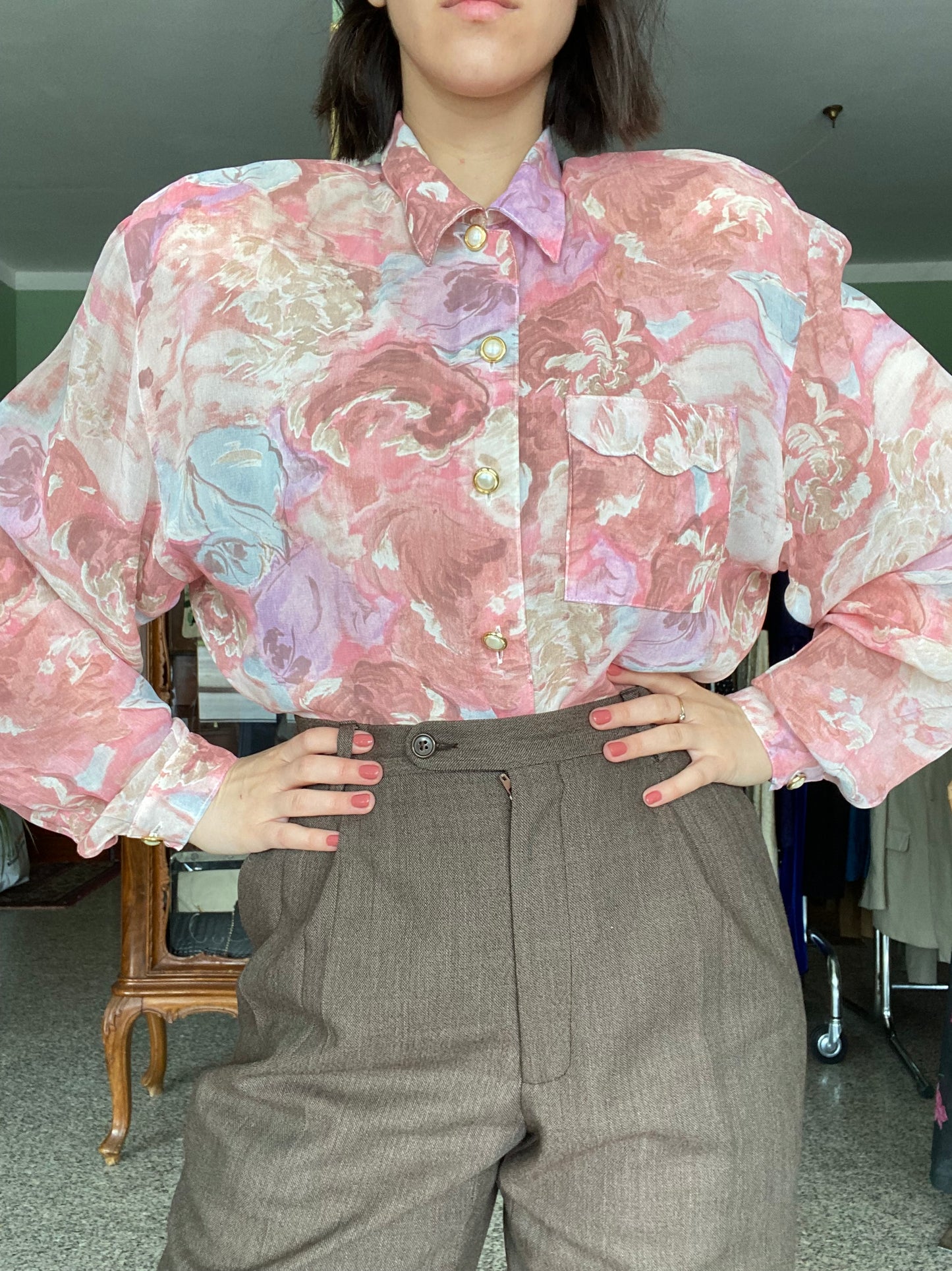 Camicia anni ‘80 stampa floreale rosa - TG. da 42 a 48