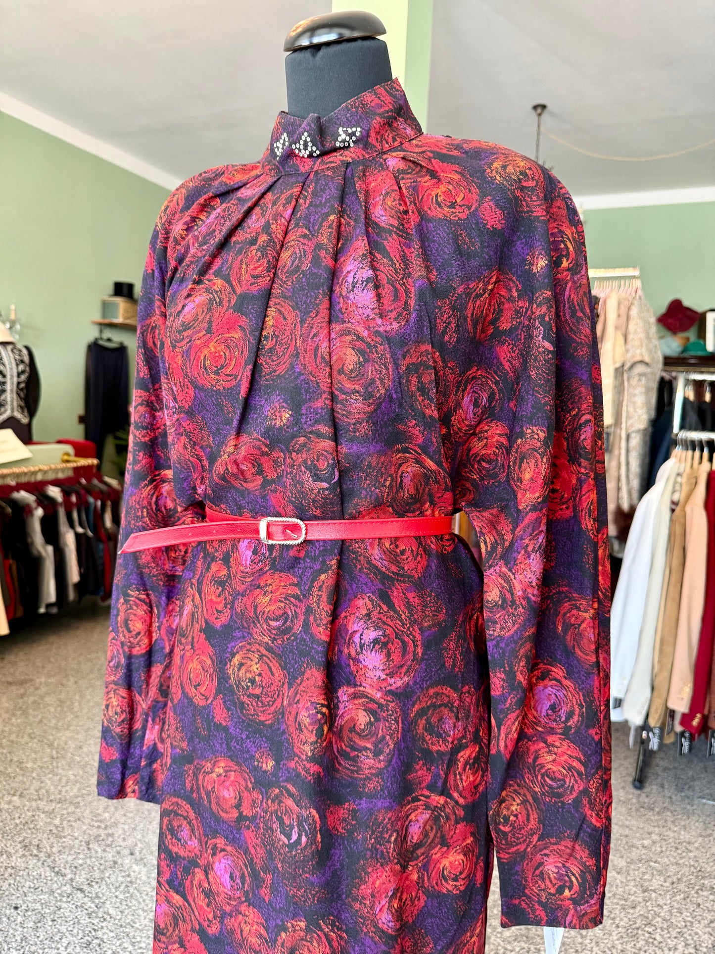 Abito blu e rosso con fantasia floreale - TG. 44