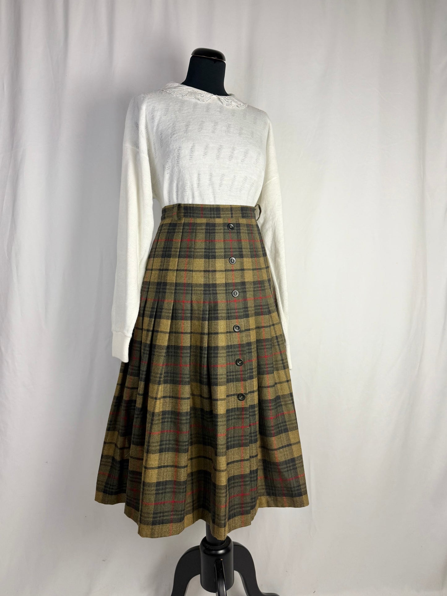 Gonna Scozzese in Lana con Pieghe e Abbottonatura Frontale - TG. 46/48