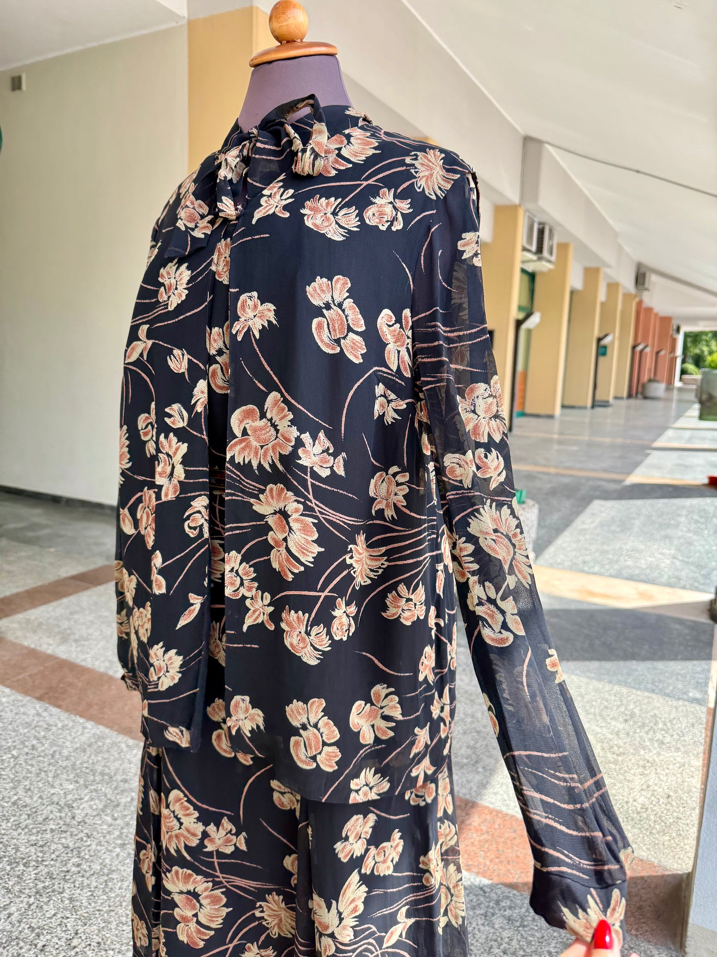 Abito anni ‘60 in crepe di seta + gilet - TG. 44/46