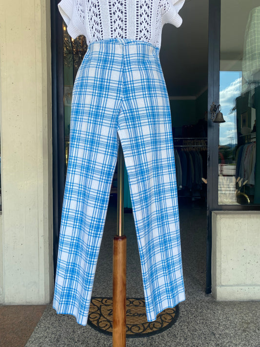 Pantaloni anni ‘70 a quadri celesti - TG. 36