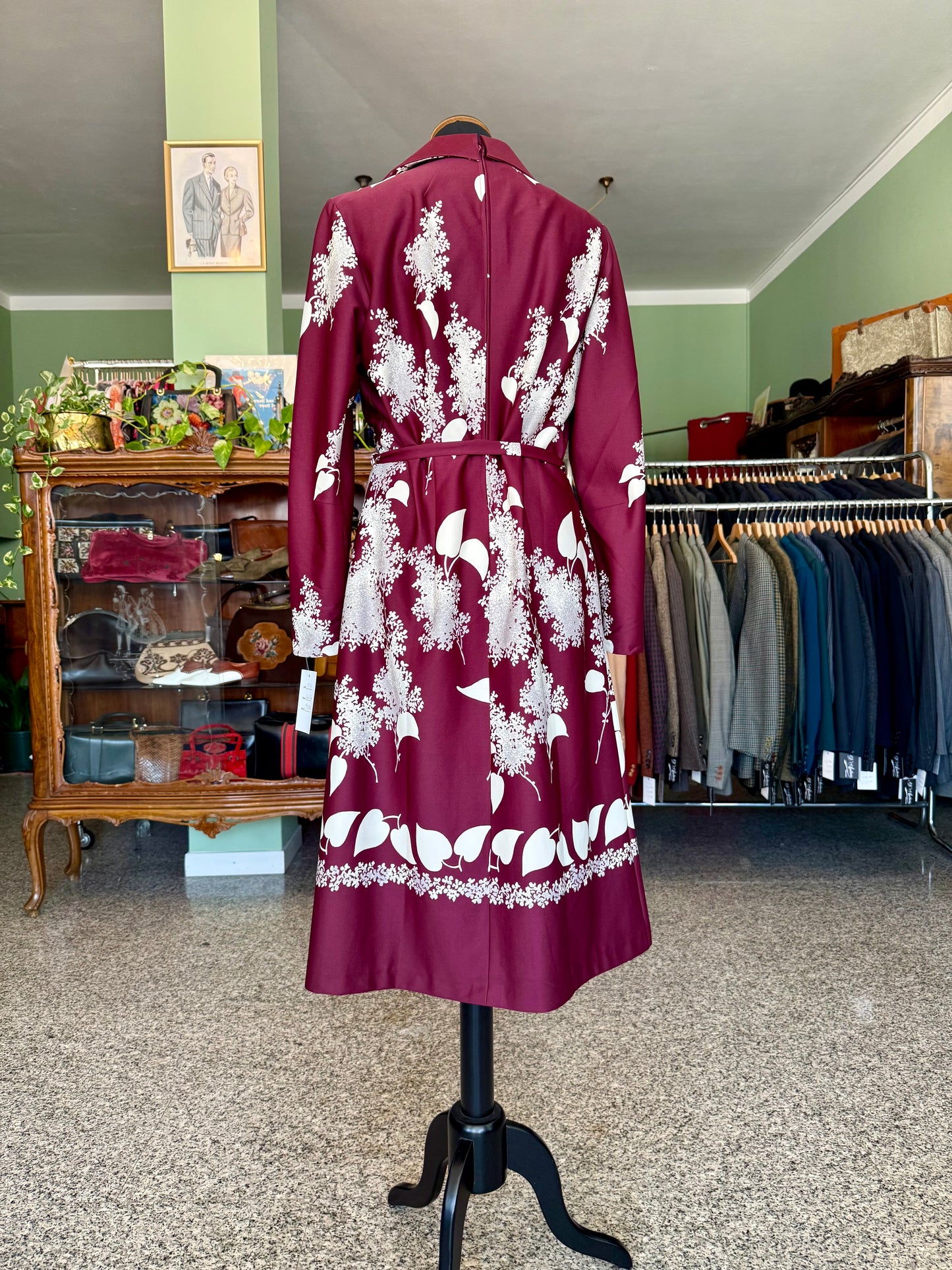 Abito bordeaux con stampa floreale bianca - TG. 44/46
