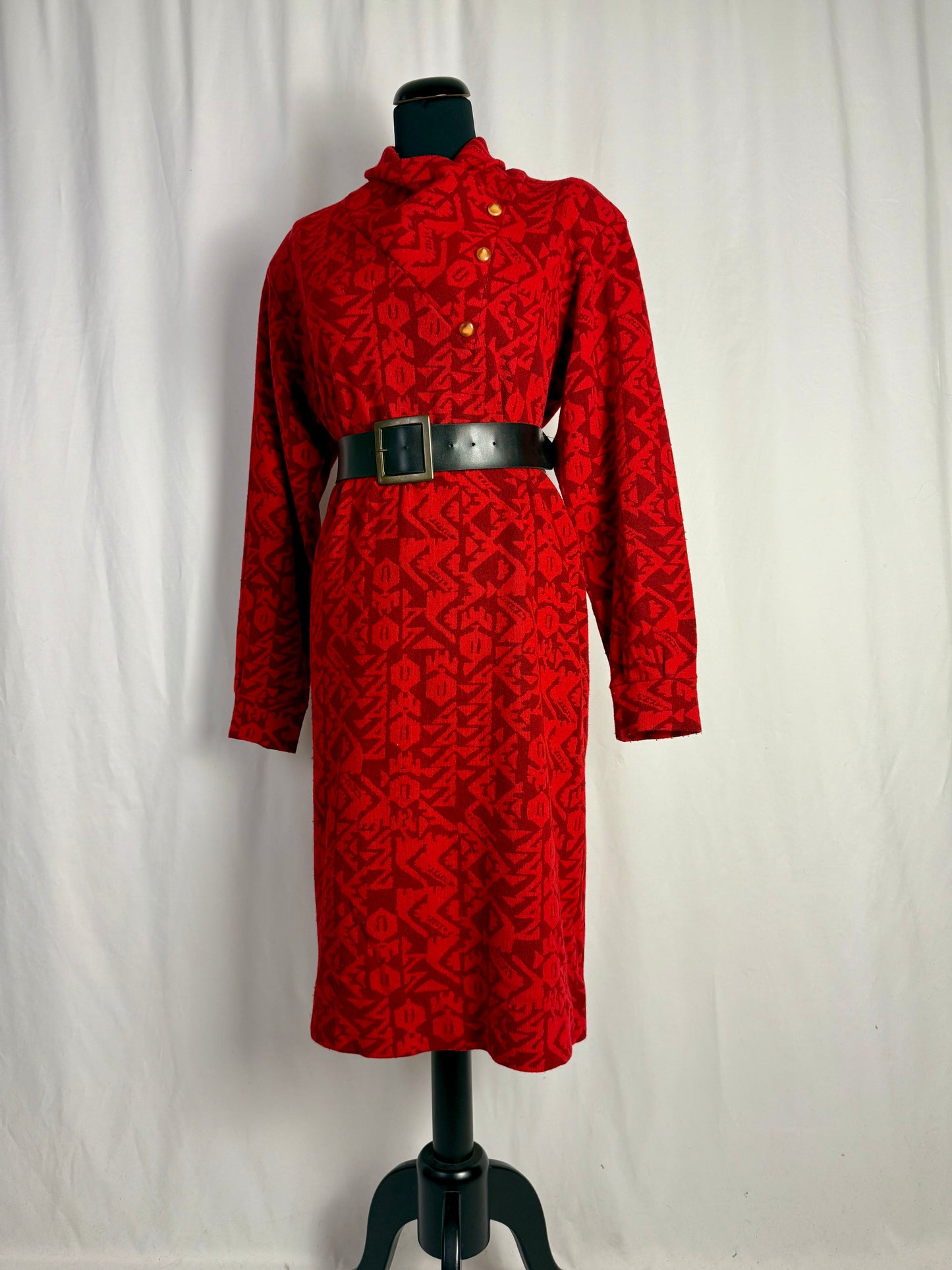 Abito anni ‘80 in maglia di lana con motivo geometrico - TG. 46/48