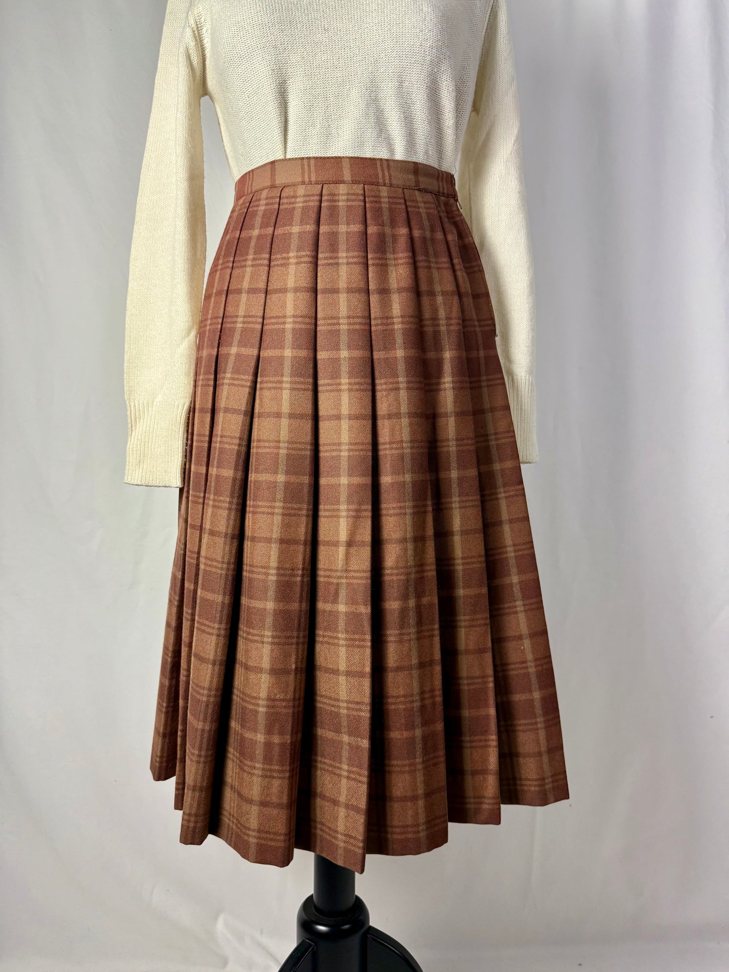 Gonna tartan in pura lana nocciola - TG. 40