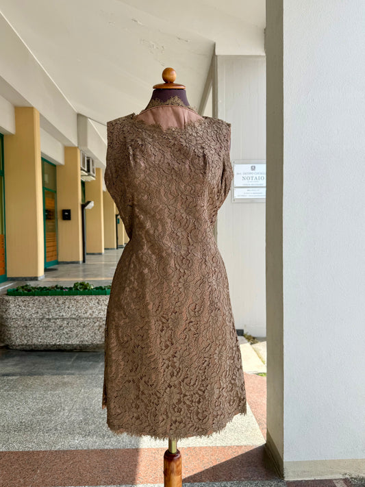 Abito anni ‘60 in pizzo e seta duchesse - TG. 40
