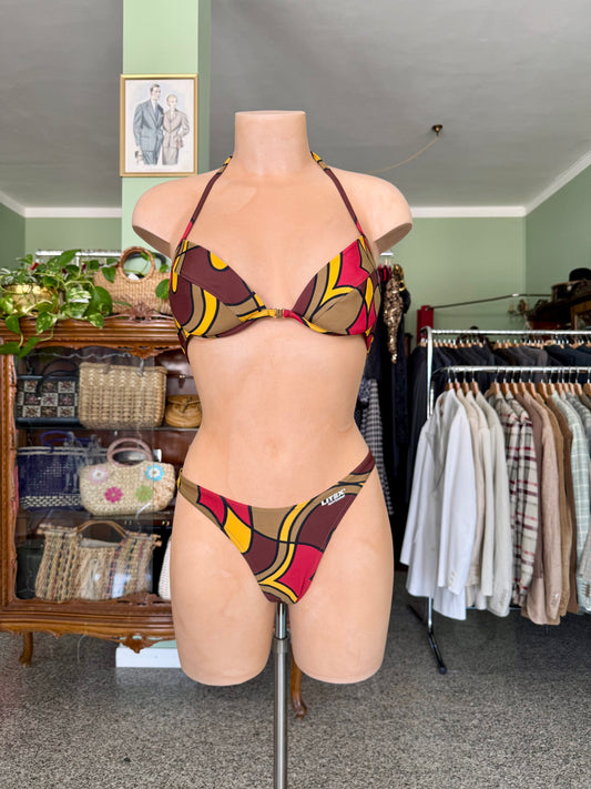 Bikini anni 90 grafico marrone/rosso/giallo (LITEX) - TG. 38