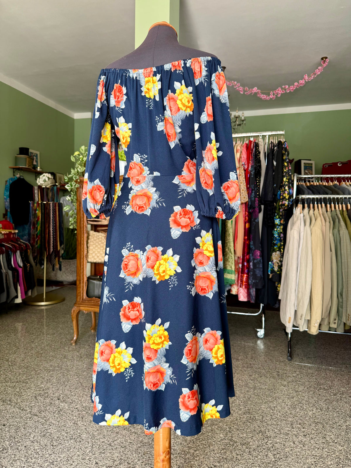 Abito anni ‘70 con rose gialle e arancio - TG. 42