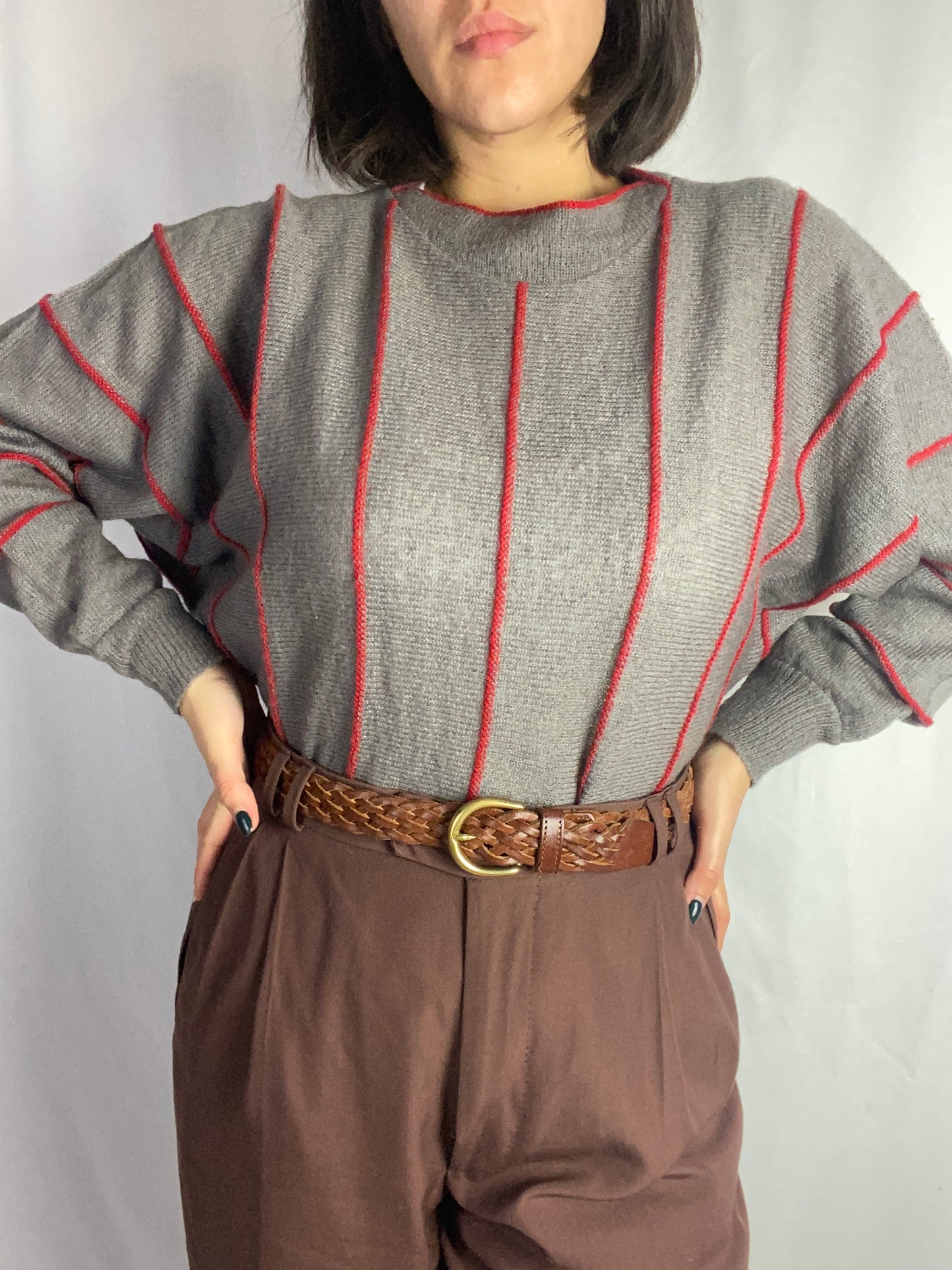 Maglione grigio a righe rosse - TG. 40 - 44