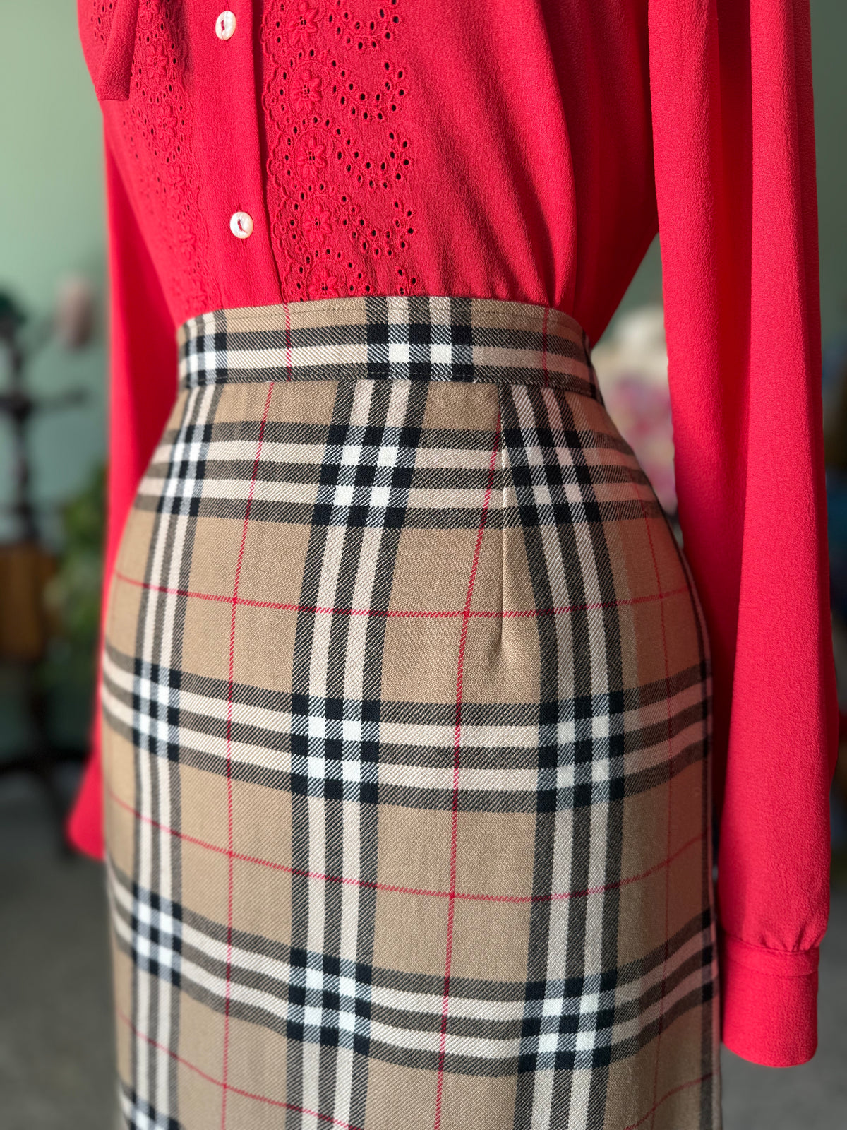 Gonna sartoriale tessuto tipo Burberry - TG. 44