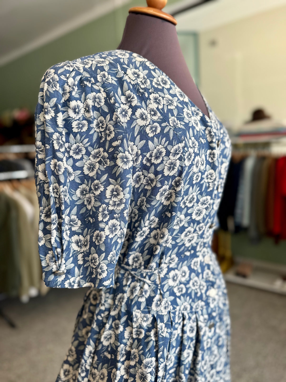 Azzurro fiori viscosa Lino
