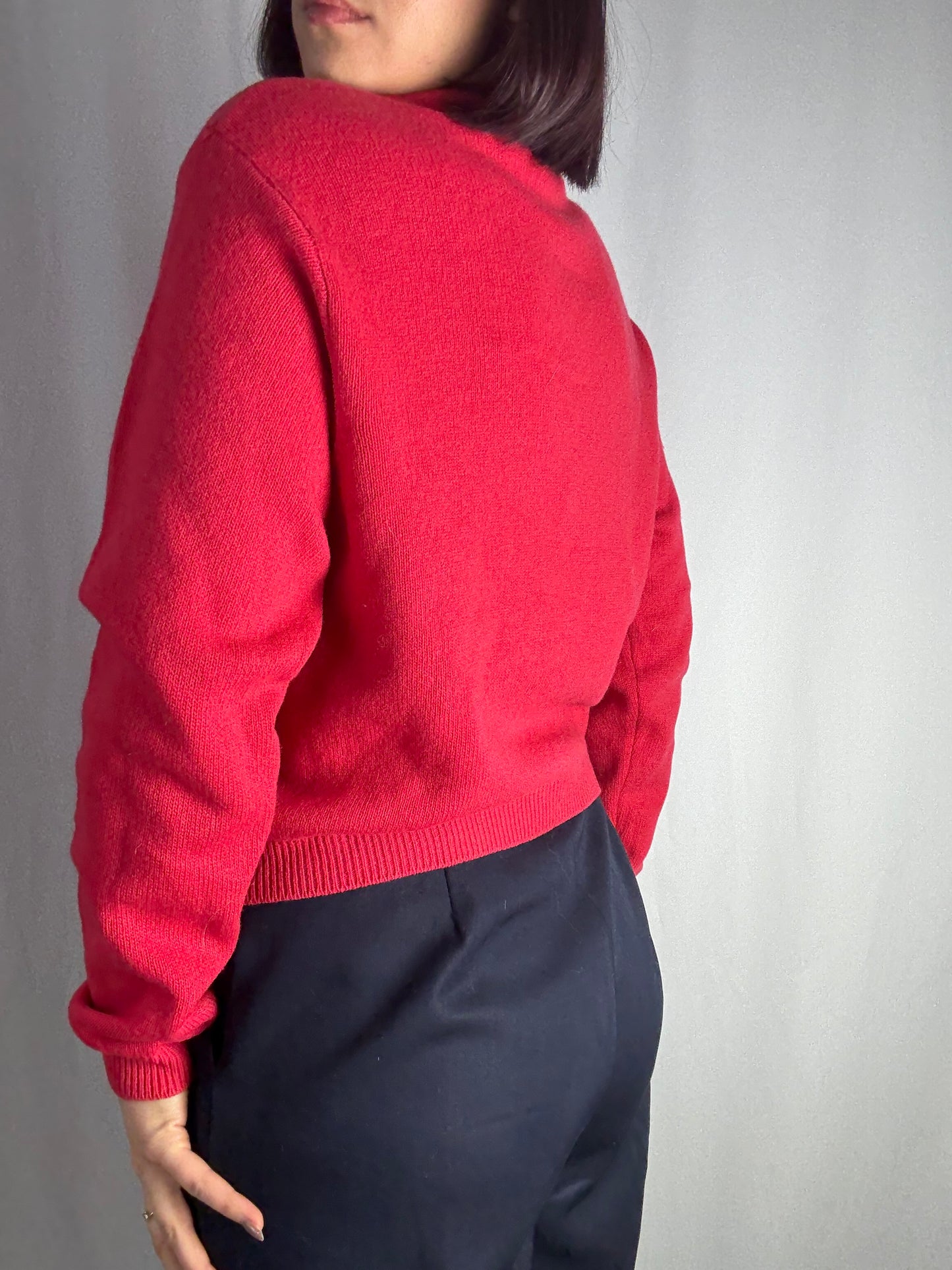 Cardigan in lana rosso con pannello jacquard ton-sur-ton - TG. 44