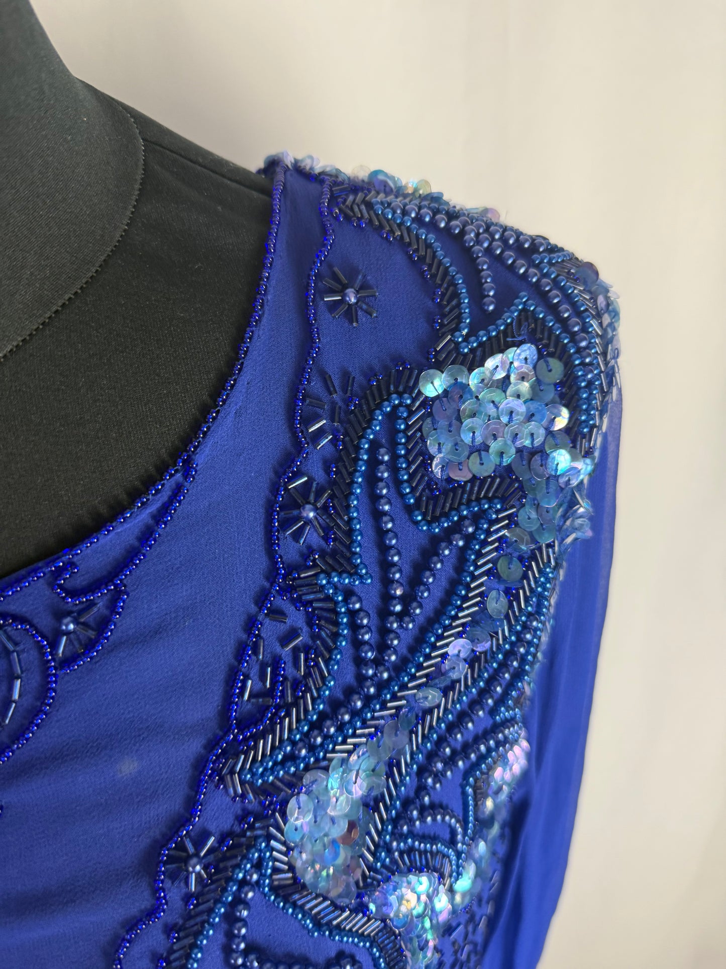 Abito anni ‘80 in seta blu Royal con ricami - TG. 44