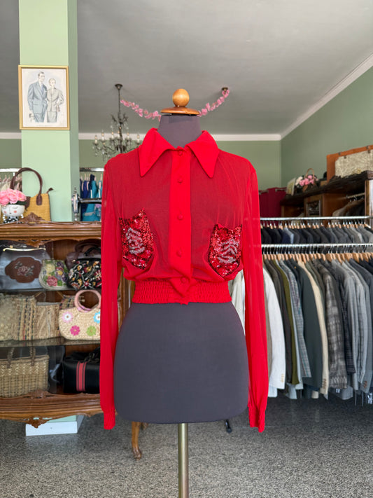 Camicia crop anni ’80 con paillettes - TG. 40/42