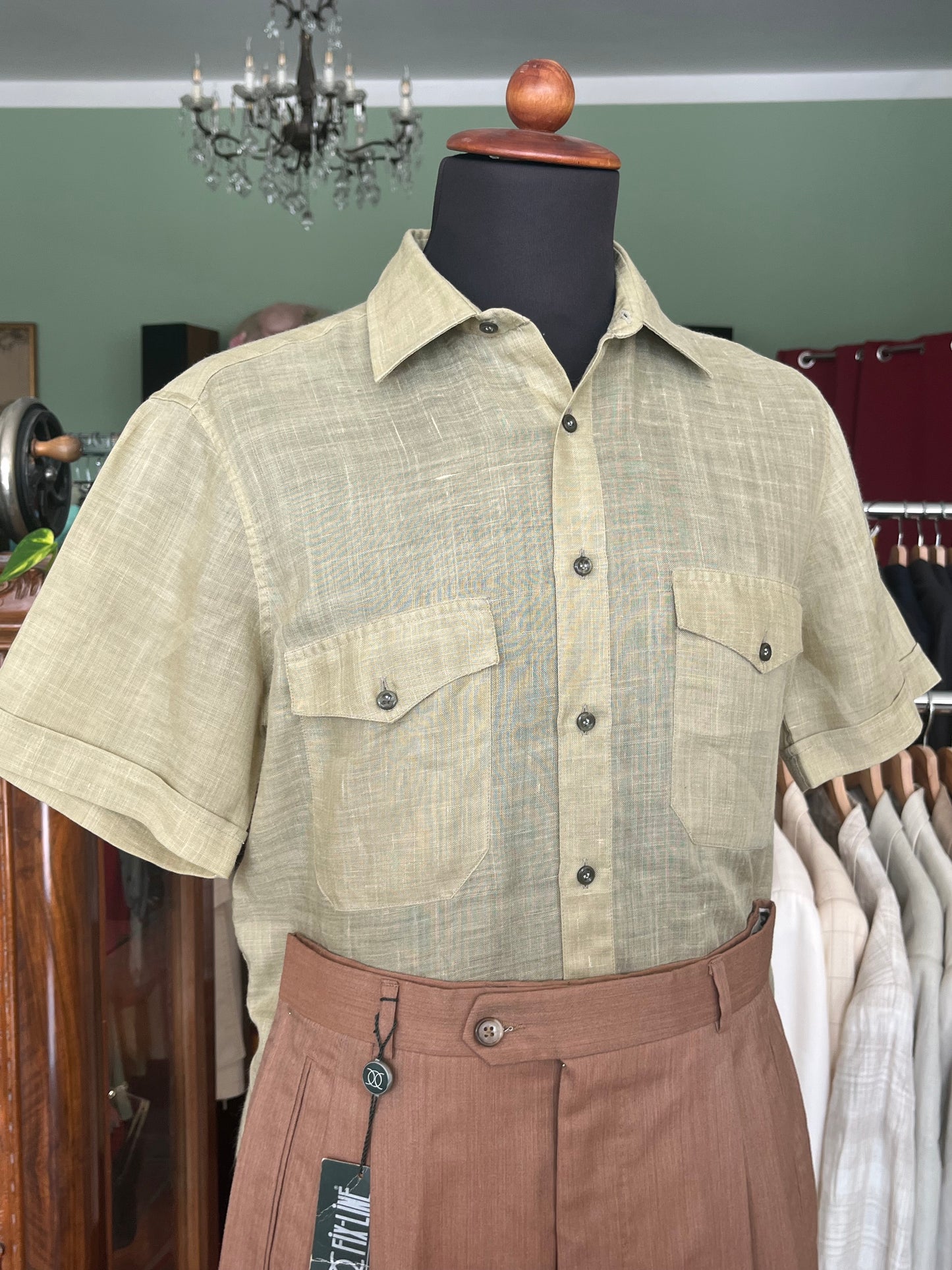 Camicia a maniche corte lino XS-S