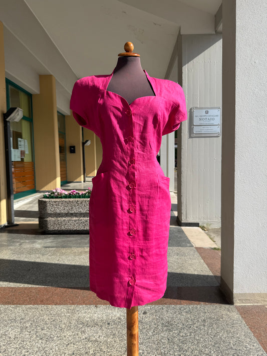 Abito anni ‘80 Magenta in lino - TG. 44/46
