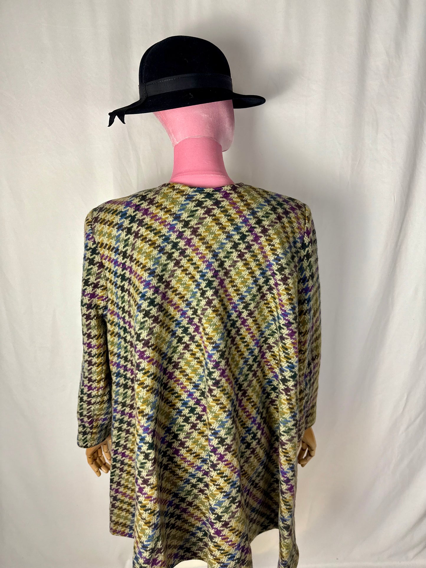 Cappotto anni ’80 in lana fantasia pied-de-poule multicolore - TG. 42/44