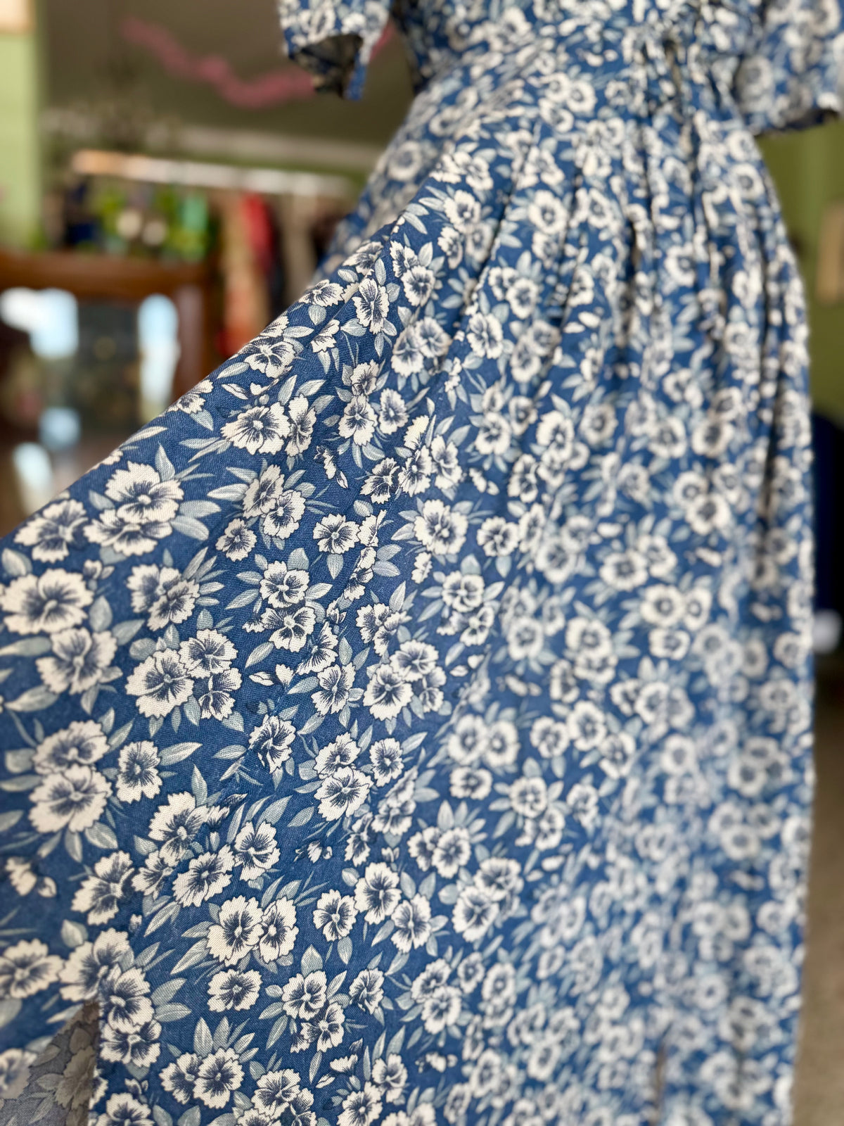 Azzurro fiori viscosa Lino