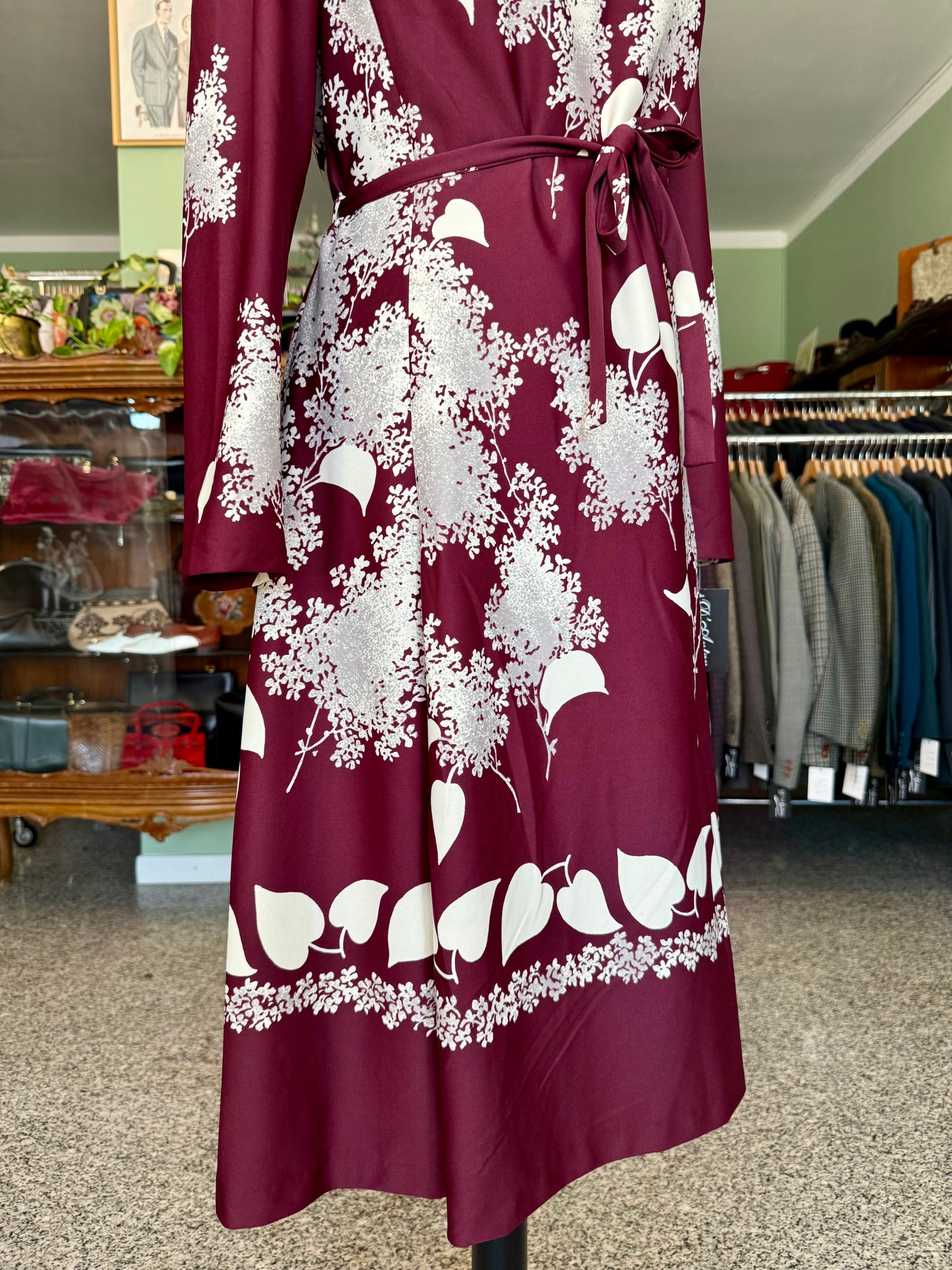 Abito bordeaux con stampa floreale bianca - TG. 44/46