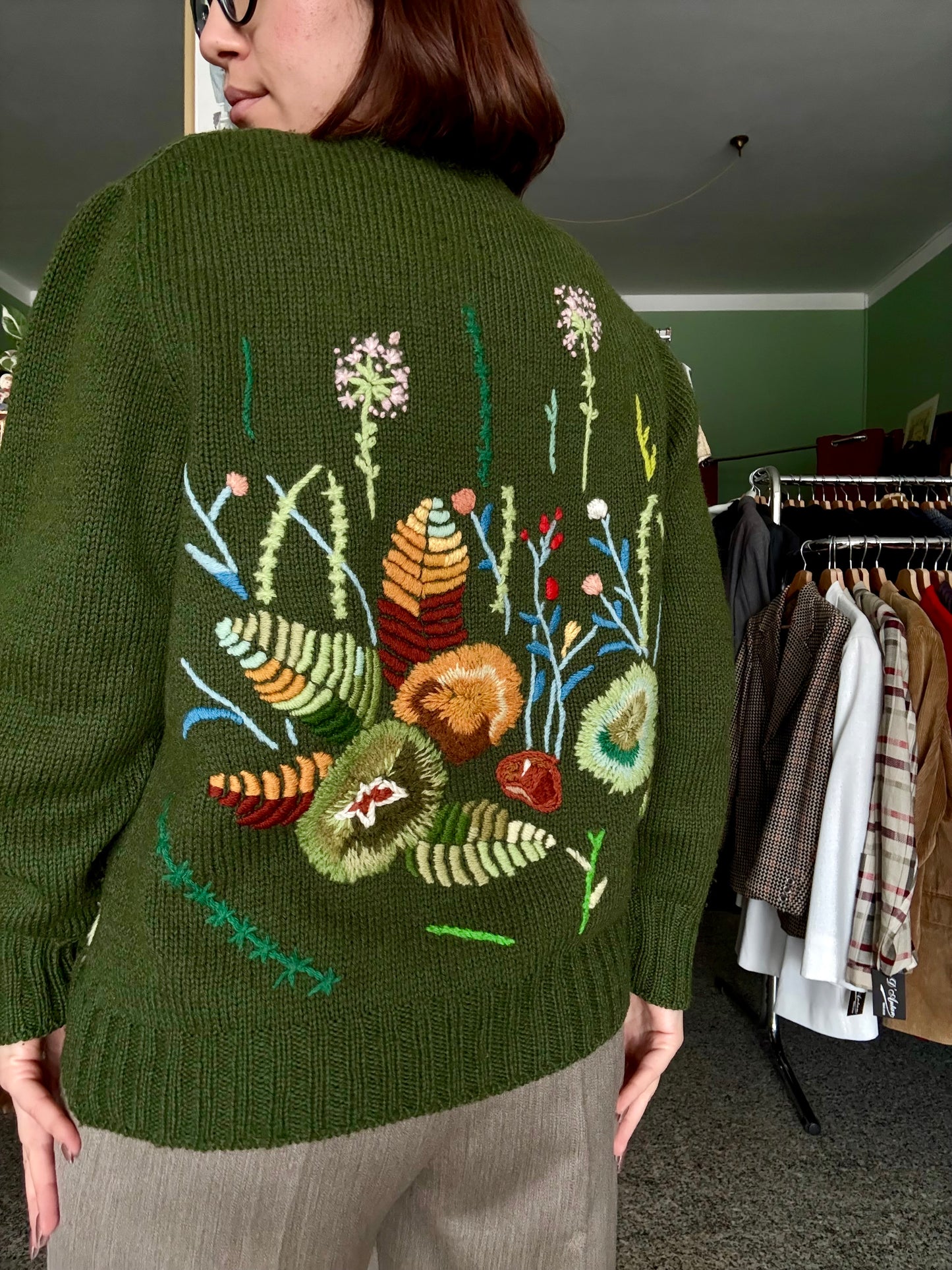 Cardigan tirolese verde con ricami 🍄 - TG. 44/46