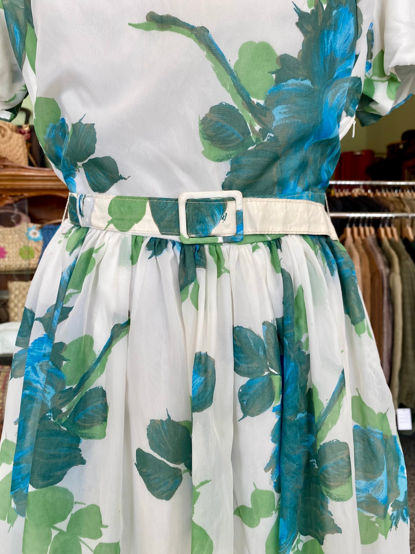 Abito vintage floreale anni '50 con cintura - TG. 40 circa