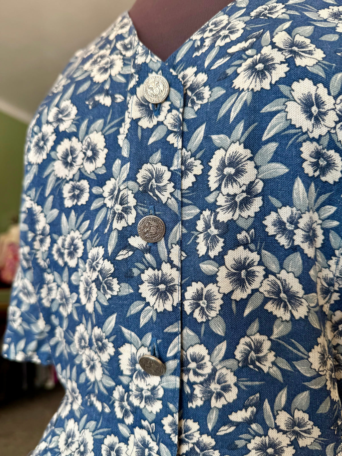 Azzurro fiori viscosa Lino