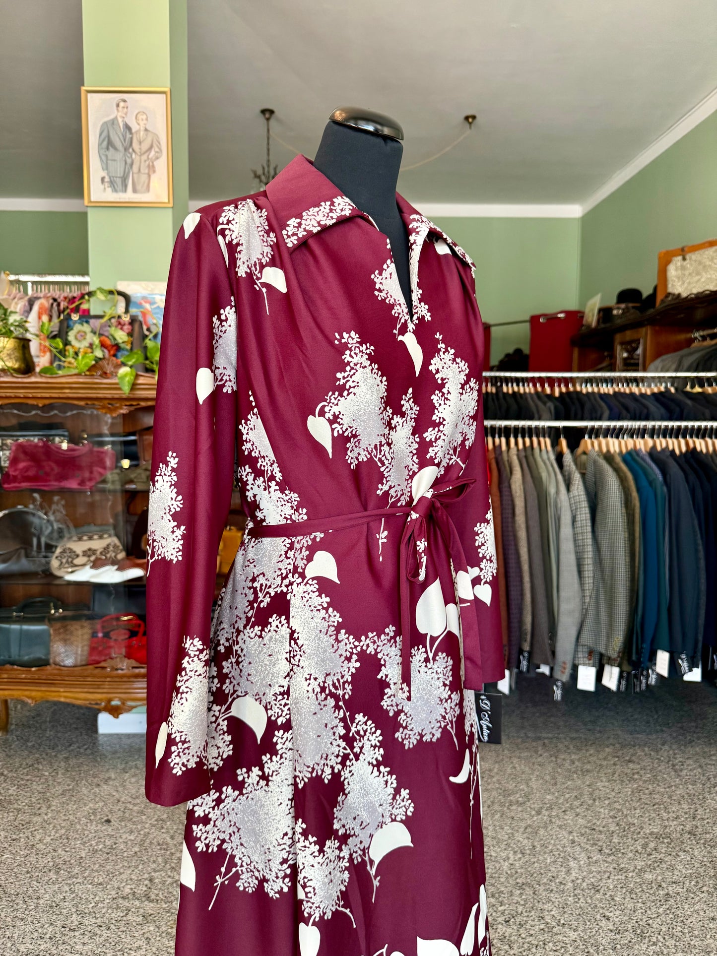 Abito bordeaux con stampa floreale bianca - TG. 44/46
