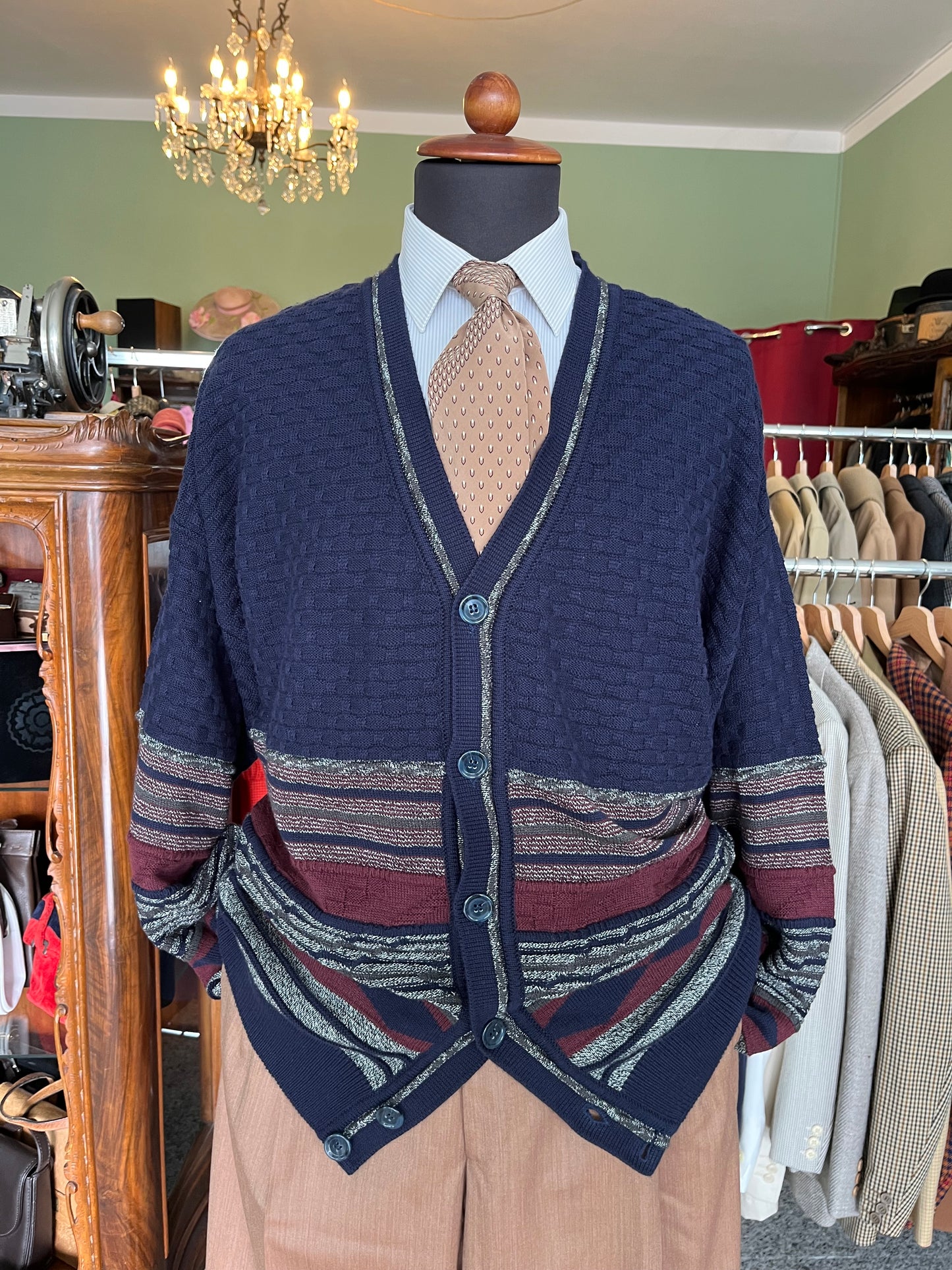 Cardigan anni ‘80 blu e borgogna