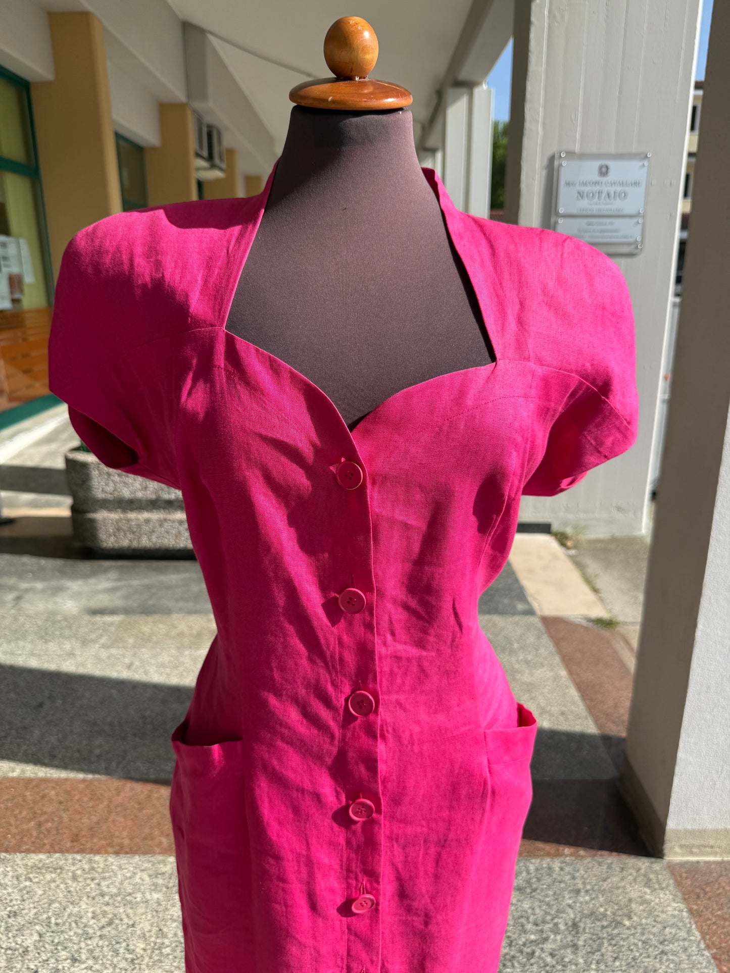 Abito anni ‘80 Magenta in lino - TG. 44/46