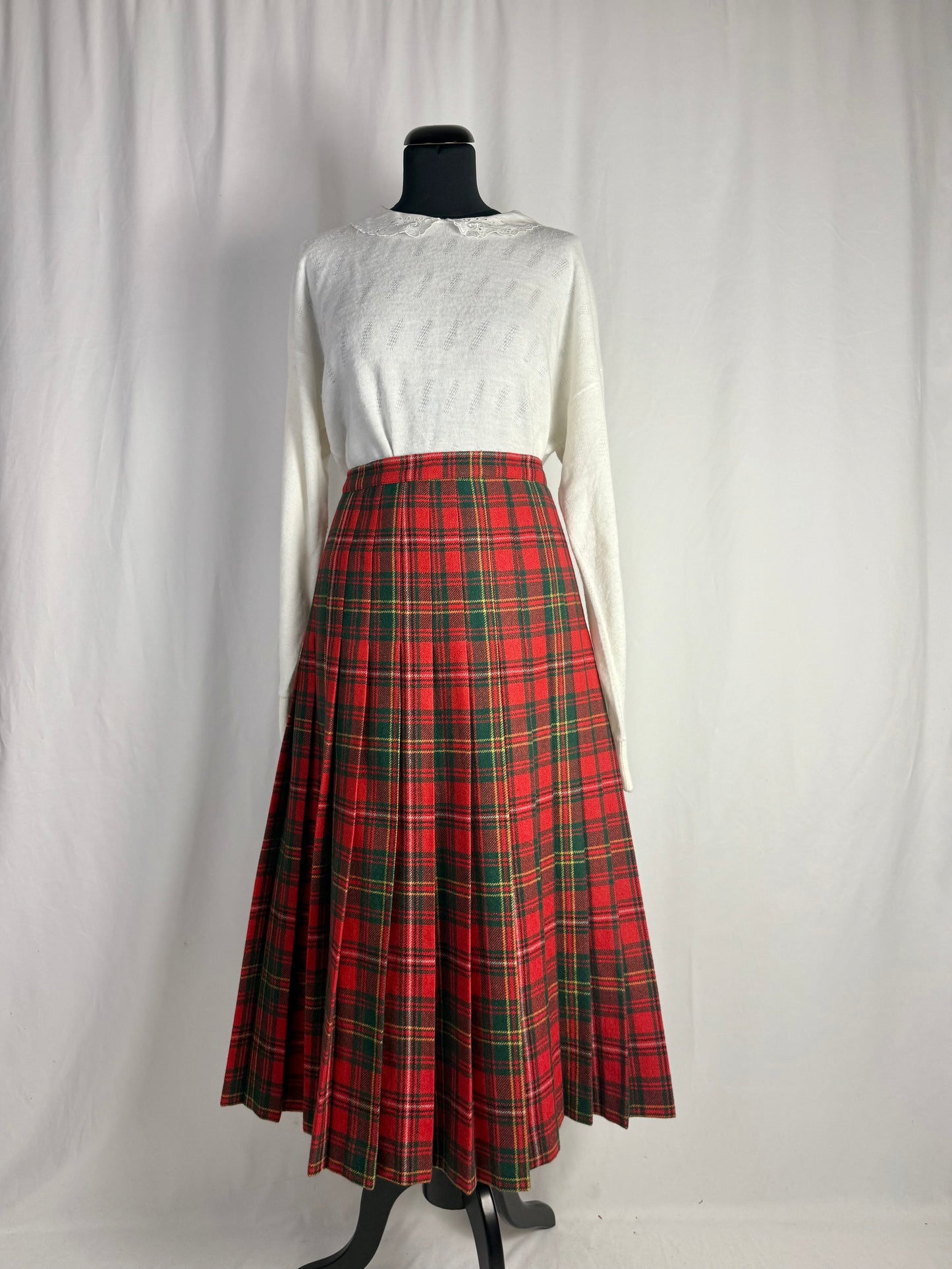 Gonna tartan rosso in pura lana - TG. 40