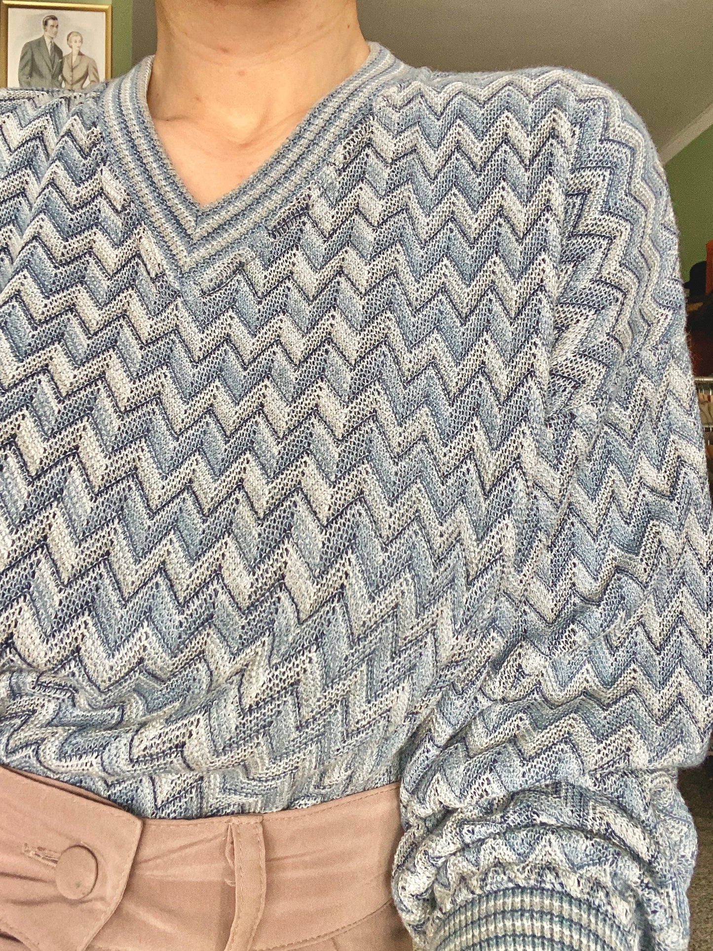 Maglione vintage GioFerrari a zig zag blu anni ‘90 - TG. 48/50