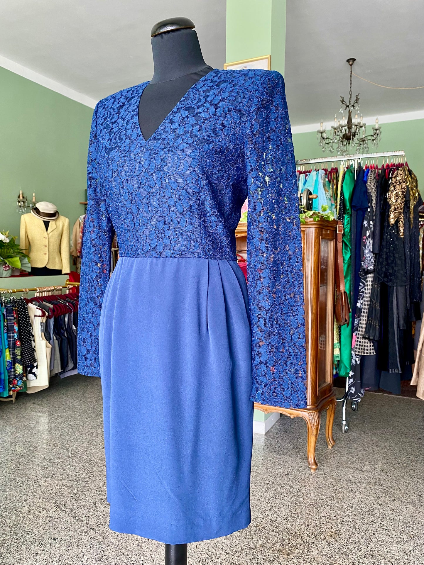 Abito blu con corpino in pizzo - TG. 40