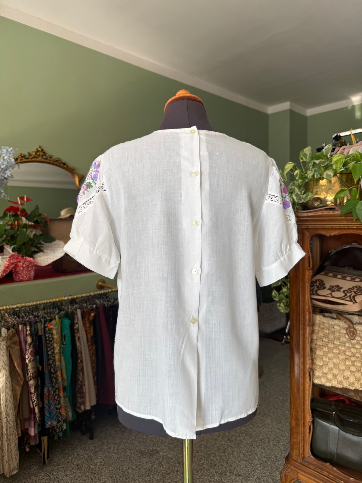 Camicia con inserti floreali e pizzo - TG. 42