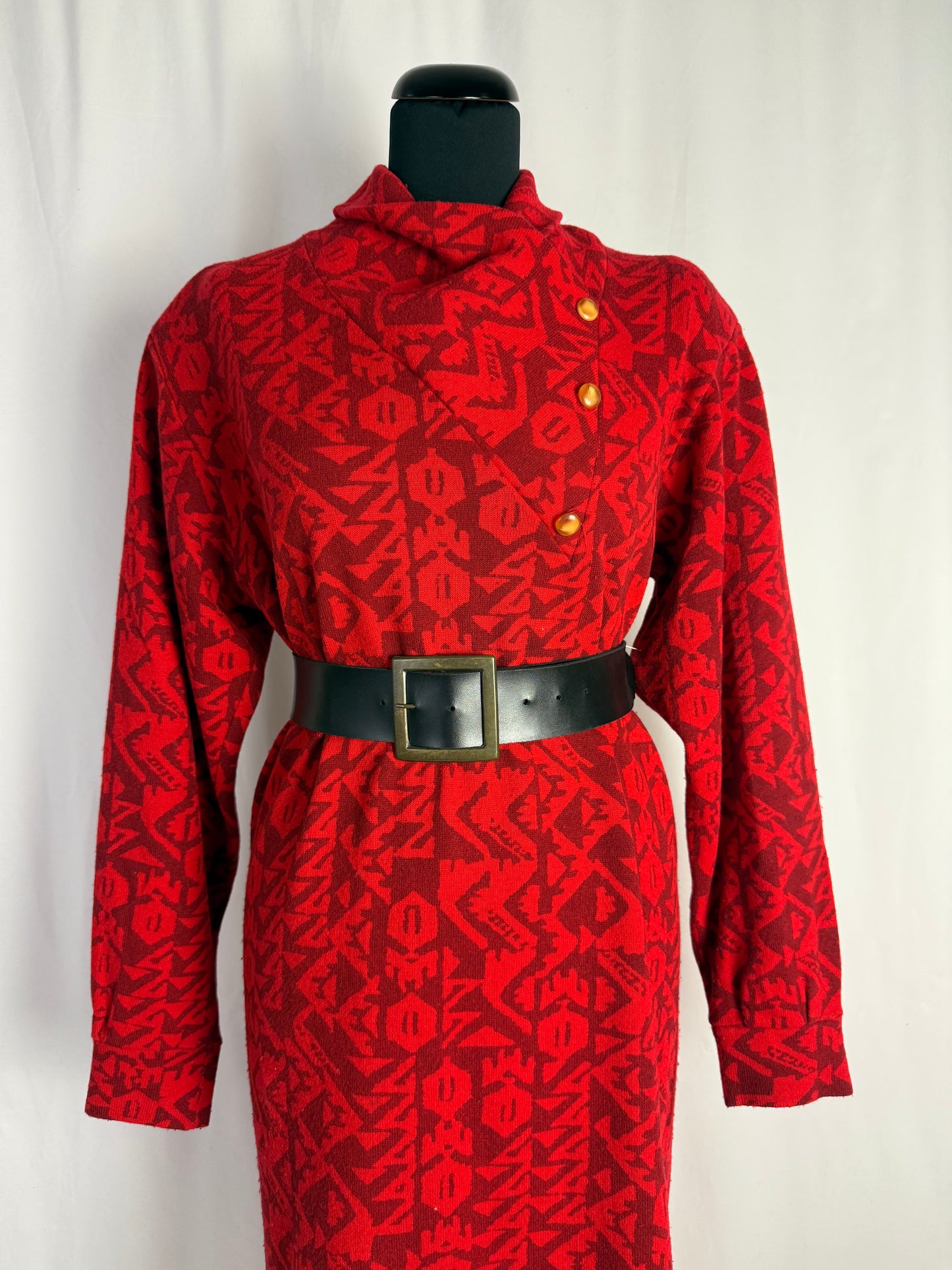 Abito anni ‘80 in maglia di lana con motivo geometrico - TG. 46/48