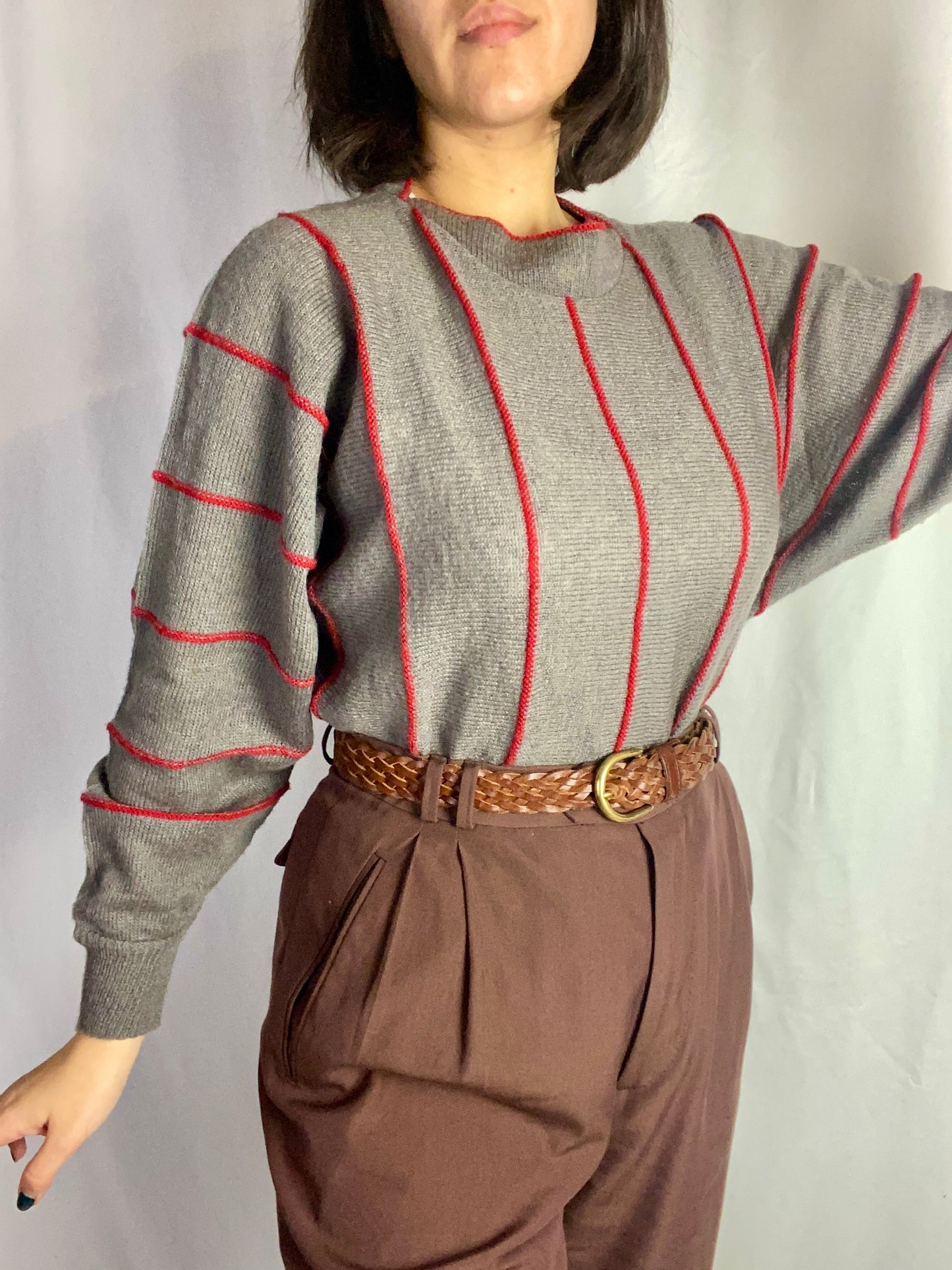 Maglione grigio a righe rosse - TG. 40 - 44
