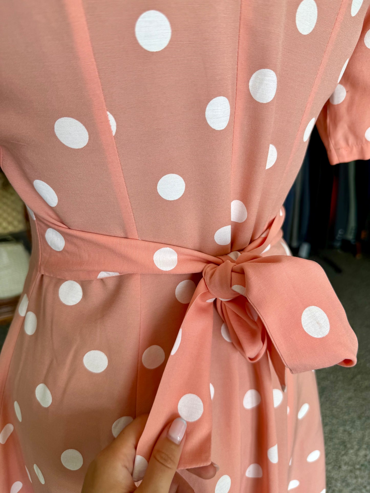 Abito rosa pesca a pois bianchi - TG. 38