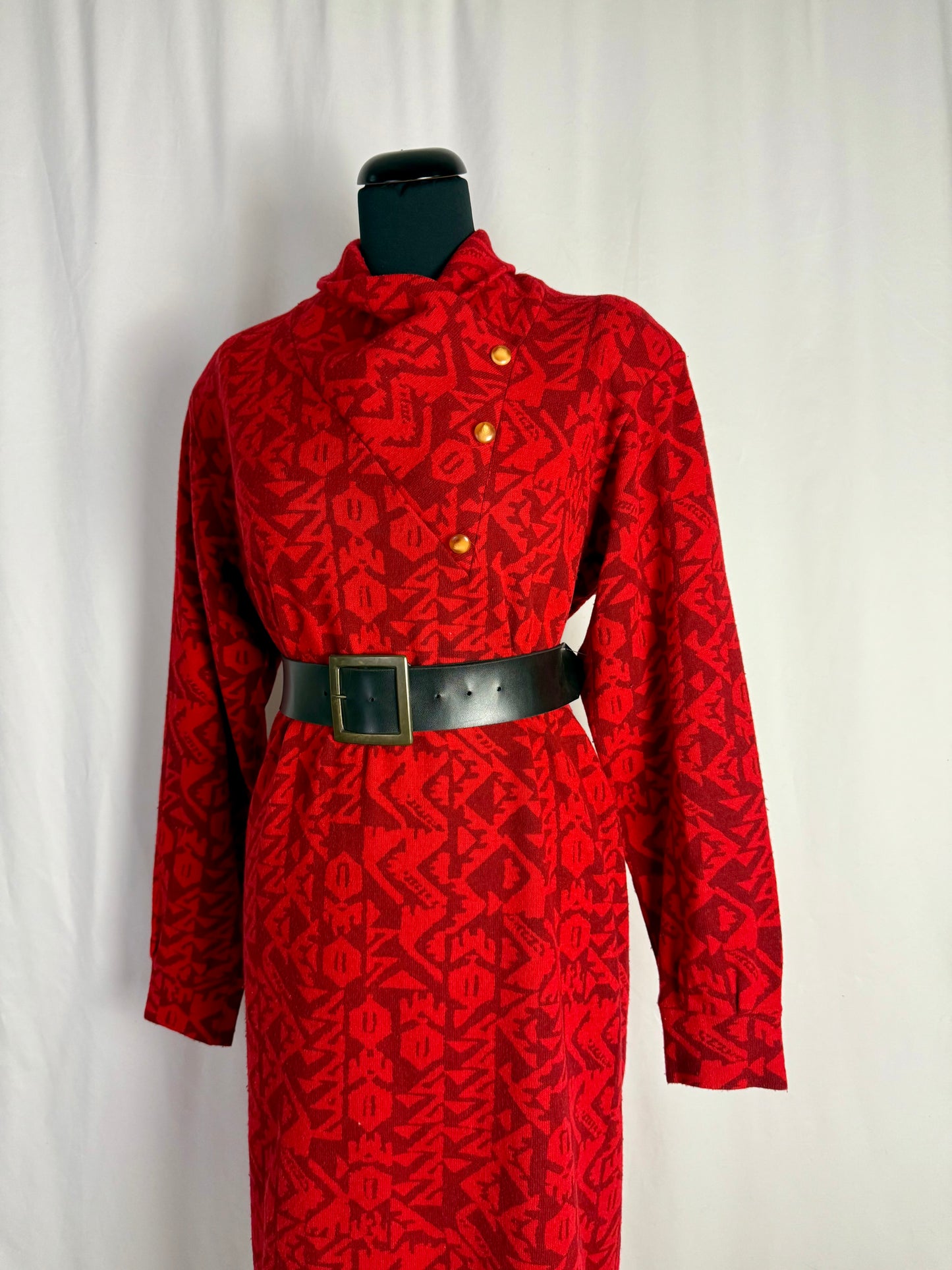 Abito anni ‘80 in maglia di lana con motivo geometrico - TG. 46/48