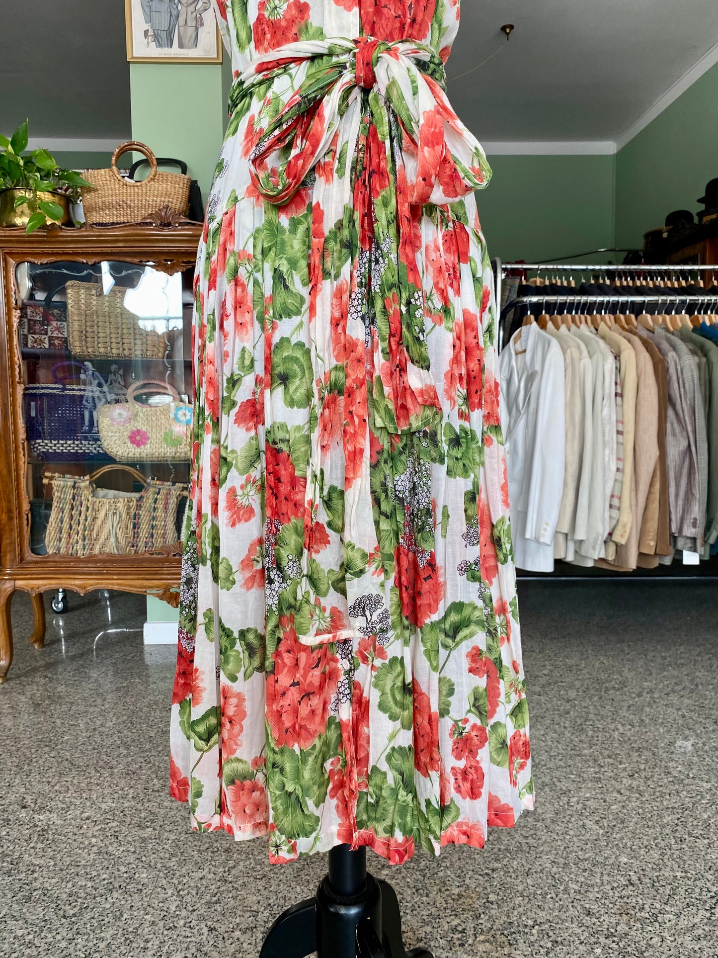 Abito in mussola di cotone con gerani - TG. 40/42